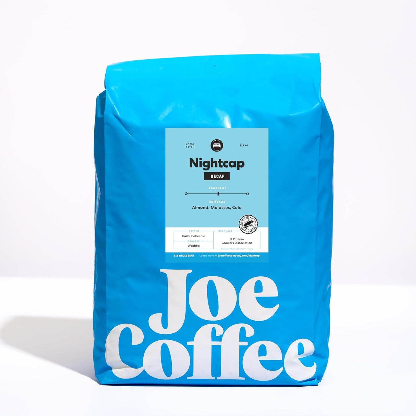 Joe Coffee Company - Nightcap Decaffeinated Whole Bean Specialty Coffee, 5 lb Bag | NYC Roaster, Rainforest Alliance Certified, Kosher, Climate-Friendly