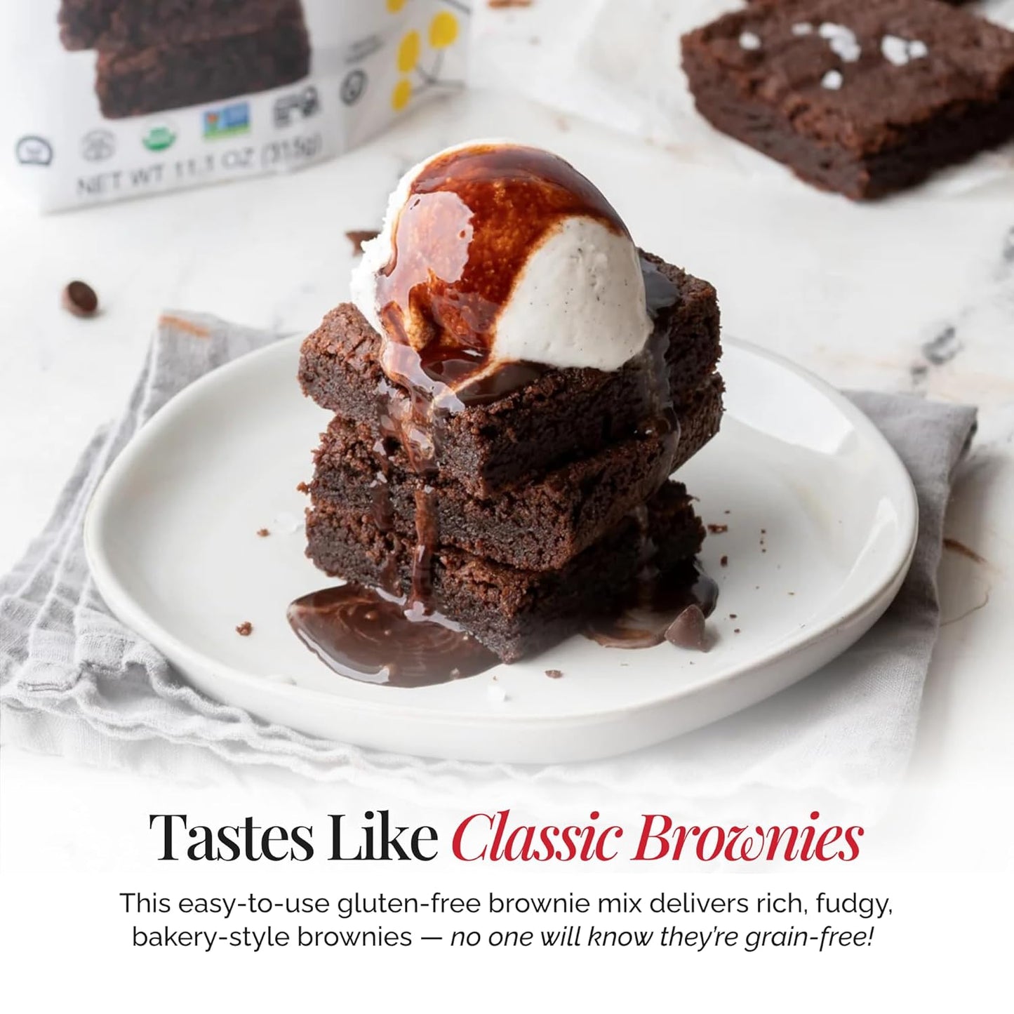 Otto's Naturals Grain-Free Classic Brownie Mix, 11.1 Oz., 6 Pack, Top 9 Allergen-Free, Versatile for Baked Treats, Made with Organic Cassava Flour, Gluten Free, Non-GMO, Vegan, Plant-Based