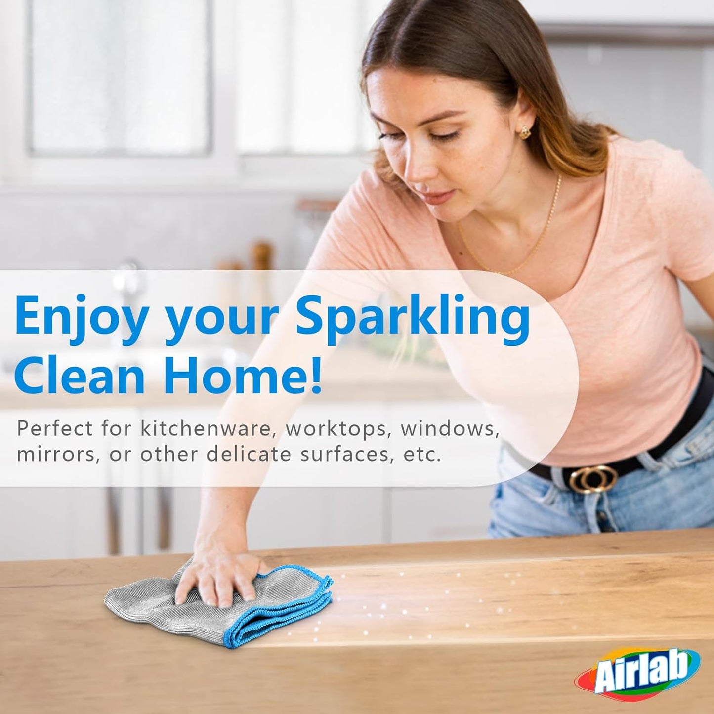 Glass Polishing Cloth Streak Free Miracle Microfiber Cleaning Cloth Lint Free Cleaning Rags for Glasses Kitchen Dish Mirrors Easy Clean, Pack of 6, 12" x 12", Sliver-Blue