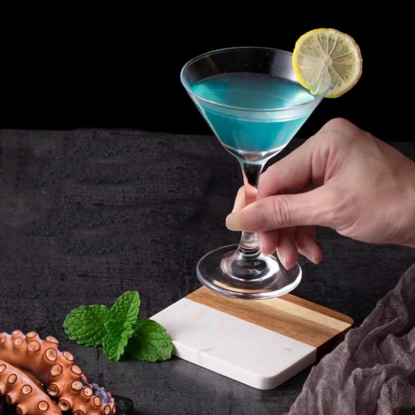 I-LAN 4 Pack 4 x 4 Inch Squre Natural Wood and Marbel Style Coasters for Drinks,White Marble and Natural Wood Joint Mixed Modern Style Heat-Resistant Coaster Set for Home Kitchen