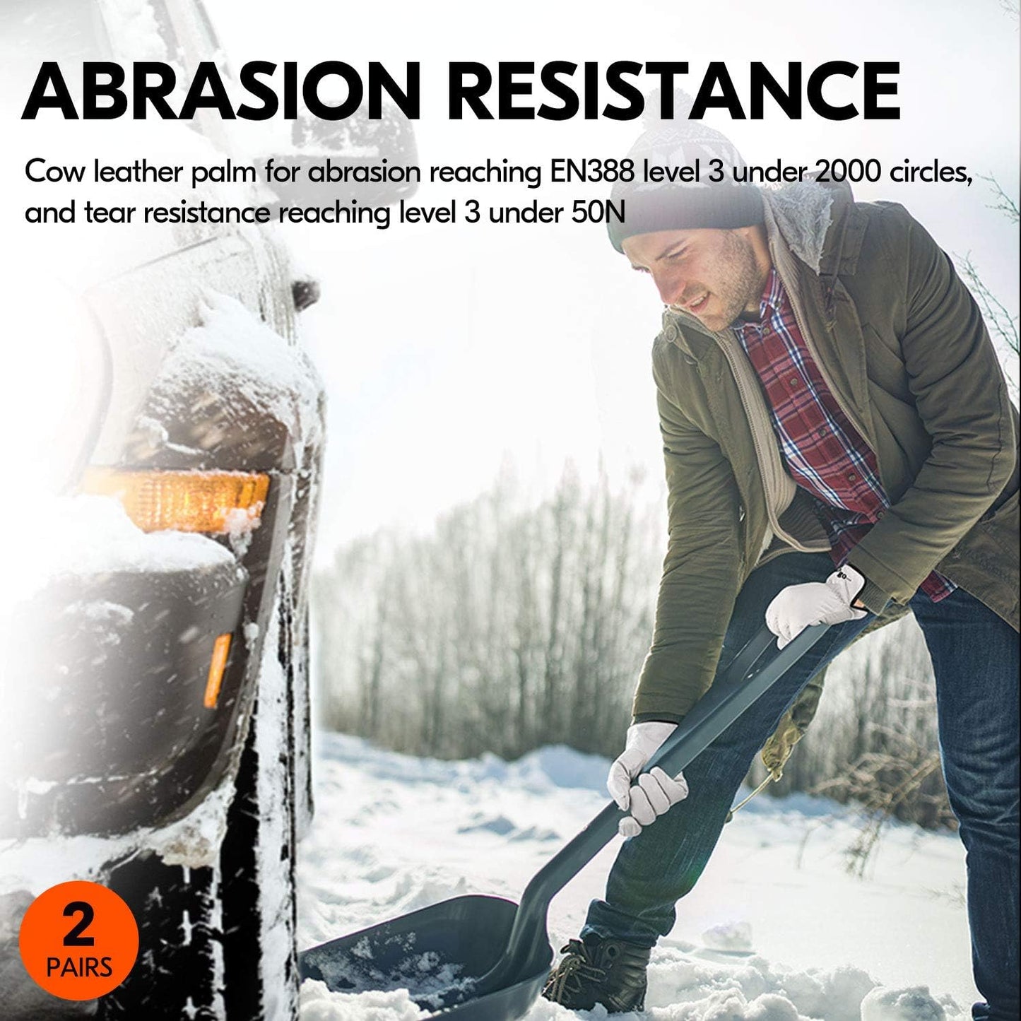 Vgo... 2-Pairs 32℉ or Above Lined Winter Cow Grain Leather Work and Driver Gloves (Size L, Cream, CA9501F)