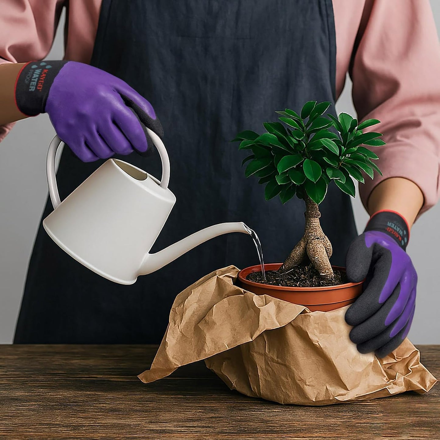 KAYGO Waterproof Work Gloves for Men and Women, Rubber Coated Non-slip Working Gloves for Garden, Outdoor Construction,KG150,Purple,M