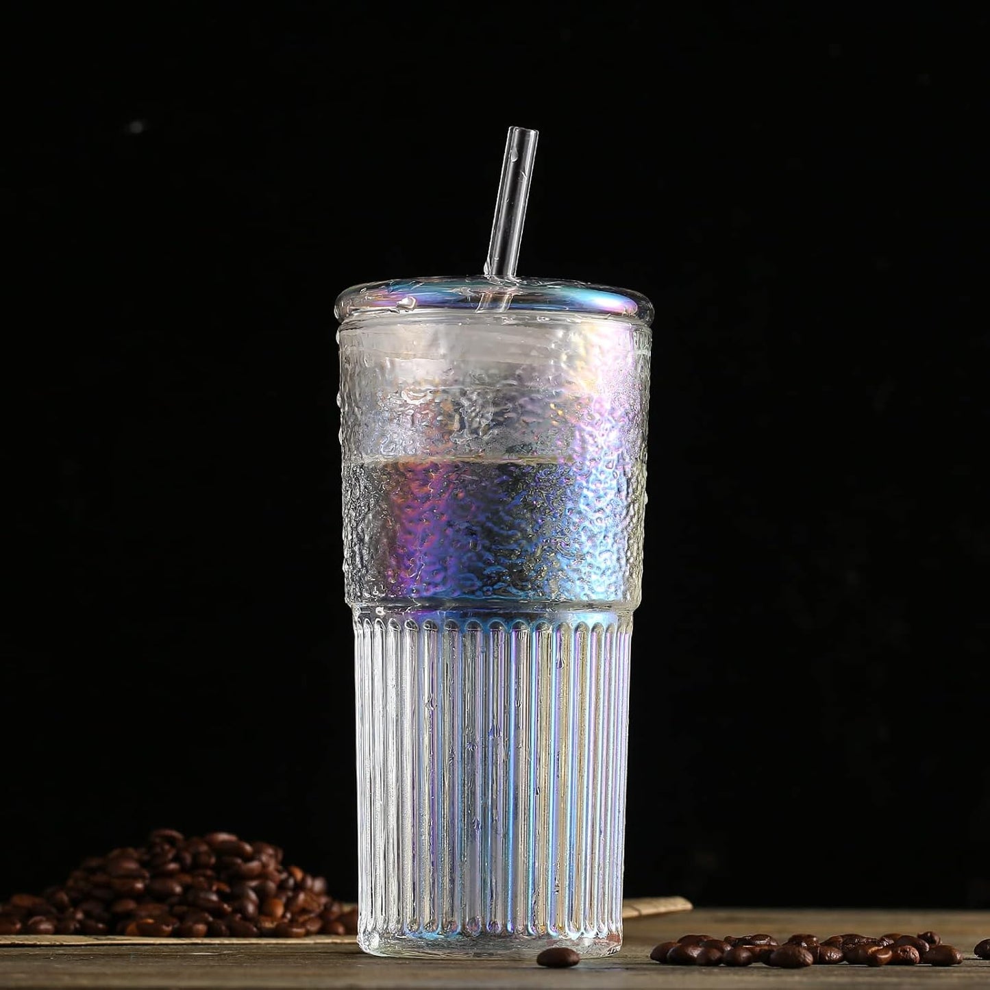 Colorful High Borosilicate Glass Cups With Lids and Glass Straws,20 OZ Rainbow Iced Coffee Water Tumbler Smoothie