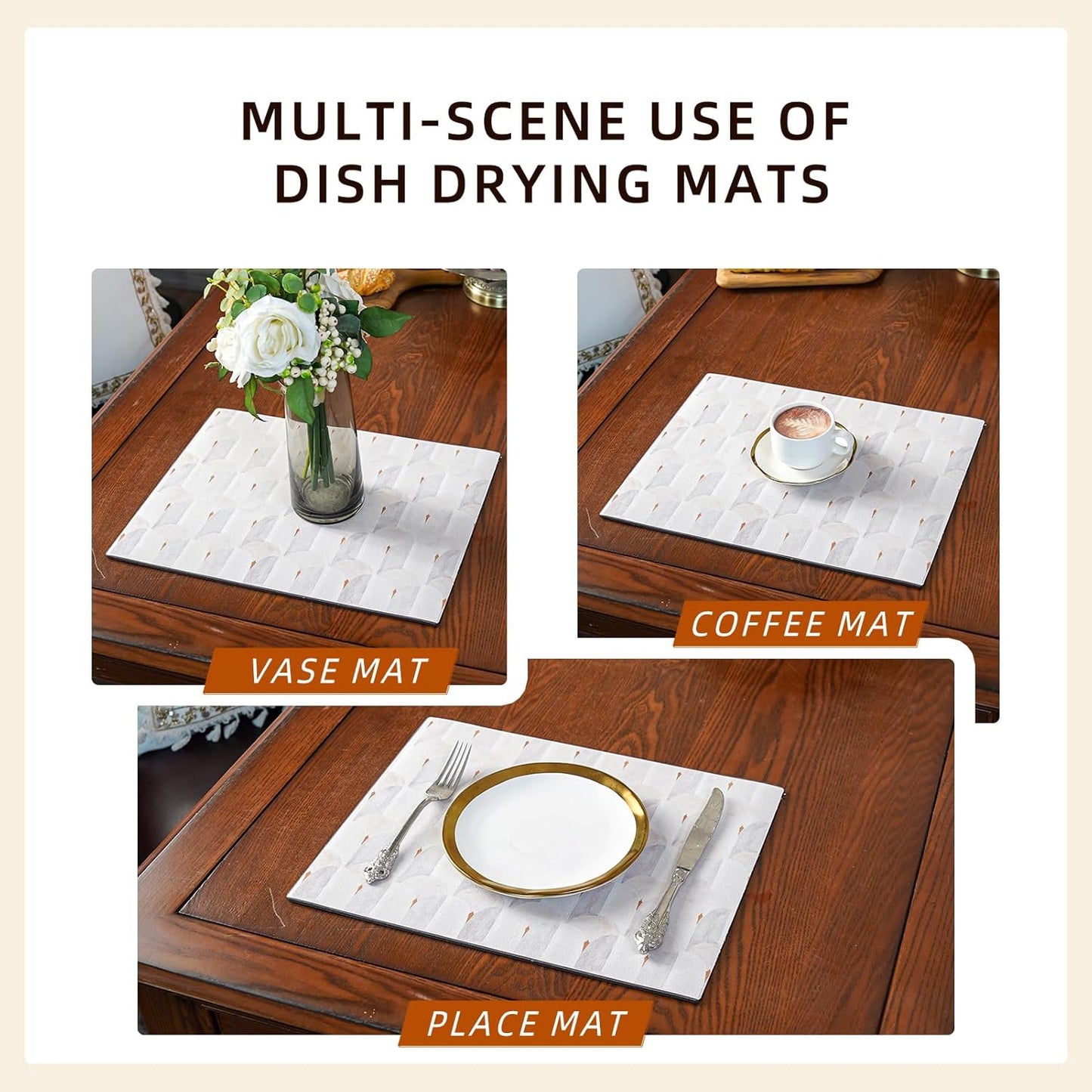 Dish Drying Mat, Diatomaceous Earth Soft Coffee Mat, Absorbent Silicone Dish Drying Mat for Kitchen Counter or Sink for Kitchen Bathroom Coffee Bar (Sector Geometry, 12 x 16 Inches)