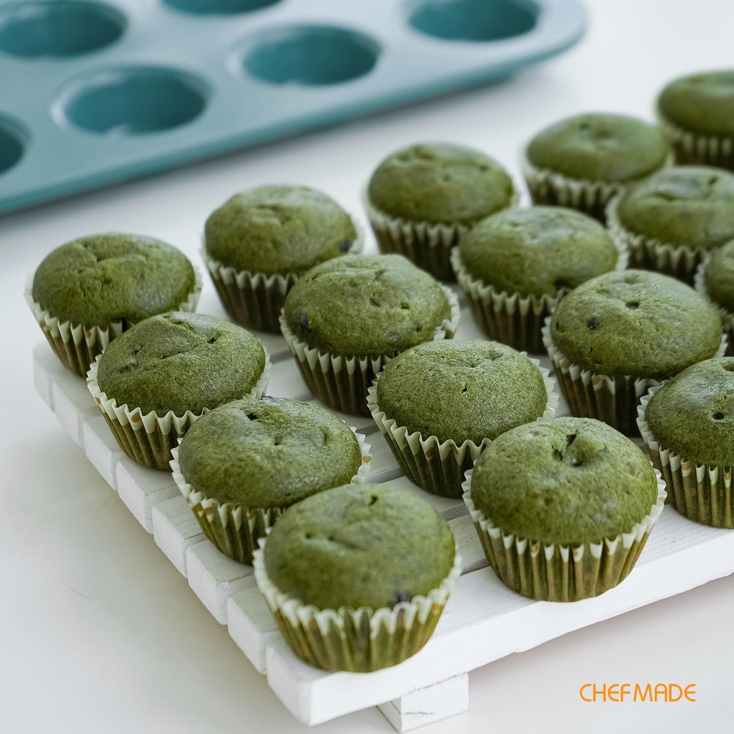 CHEFMADE Mini Muffin Pan, 20 Cups Non-Stick Tiny Cupcake Pan Bakeware for Oven Baking (Green)