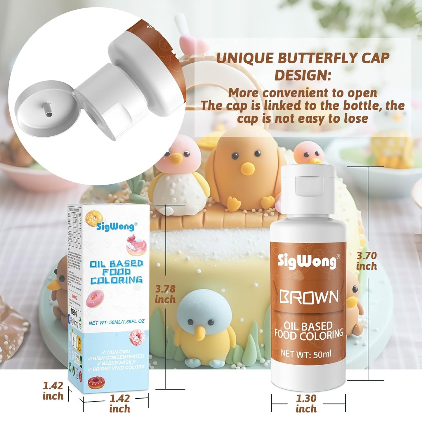 Oil Based Food Coloring for Chocolate - 50ml Brown Upgraded Edible Oil Based Food Dye for Cake Decorating, Baking, Candy Melts, Cookie, Icing Frosting, Fondant, Meringues - 1.69 Fl.Oz Bottles