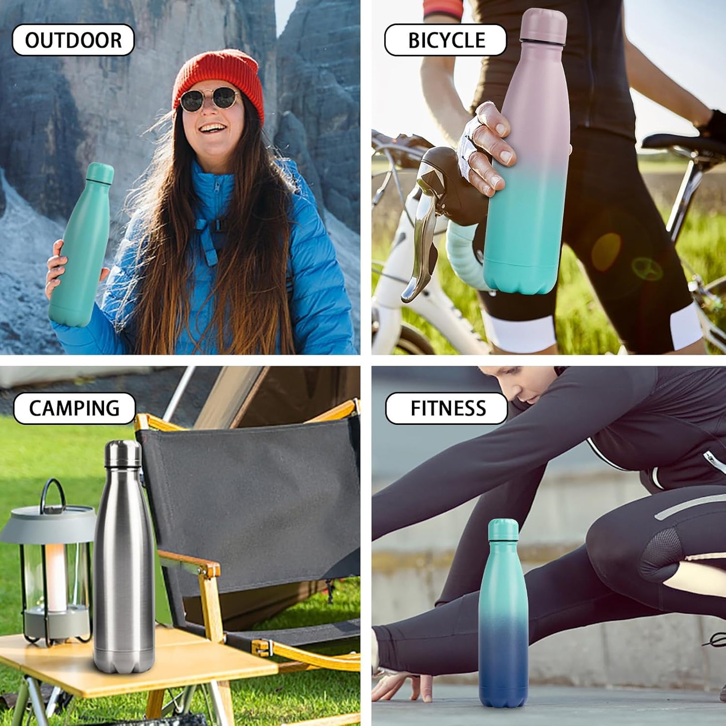 Insulated Water Bottle, 2 Pack-17oz Stainless Steel Water Bottles with straw lid, Metal Sports Water Bottles for Boys,Girls, Double Wall Vacuum BPA-Free Flask for School,Sports & Travel-Black