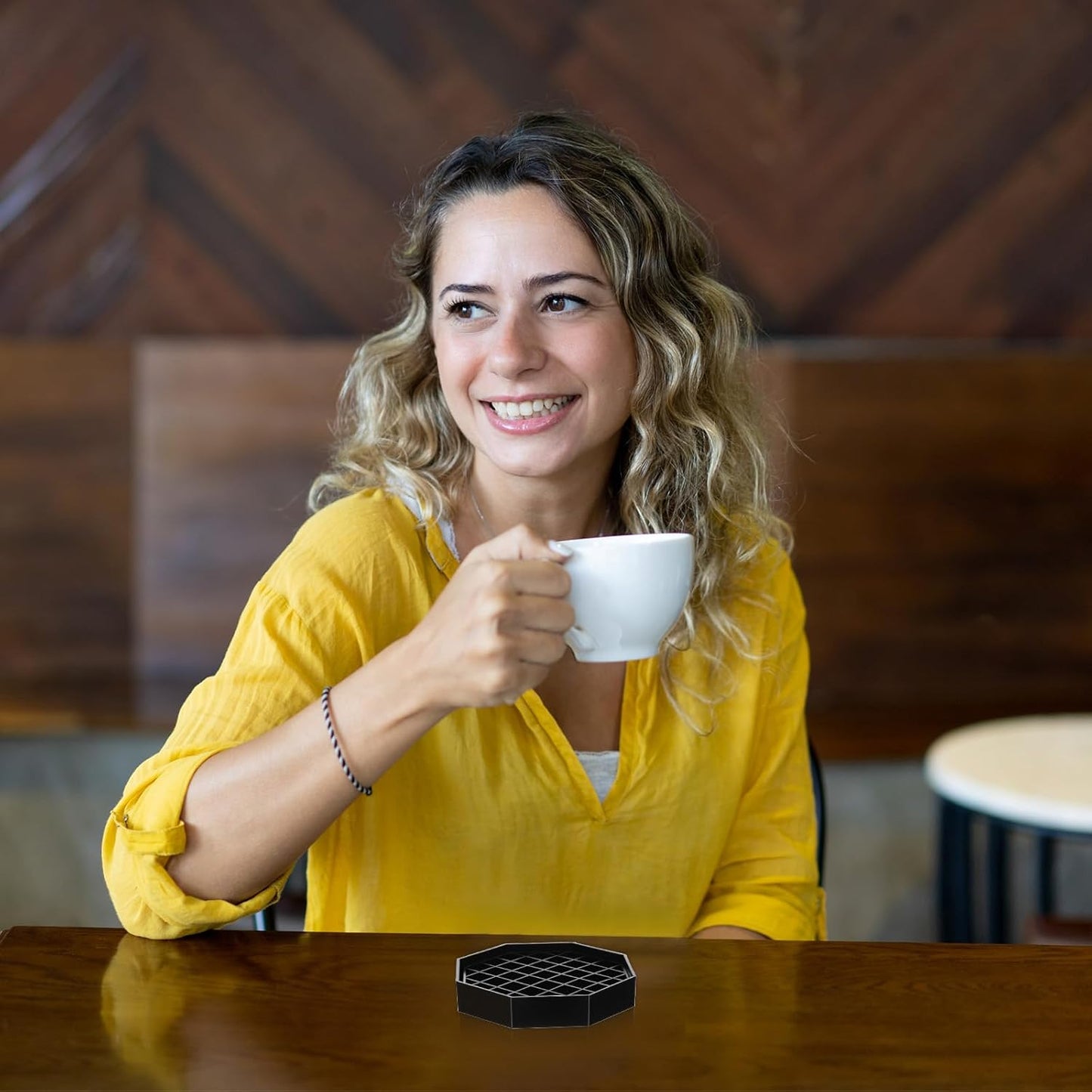 2 Pcs 4 Inch Coffee Drip Tray, Octagonal Drip Catcher Tray with Honeycomb Grid, Spill Coaster for Coffee, Tea, Wine, Beverage, Black
