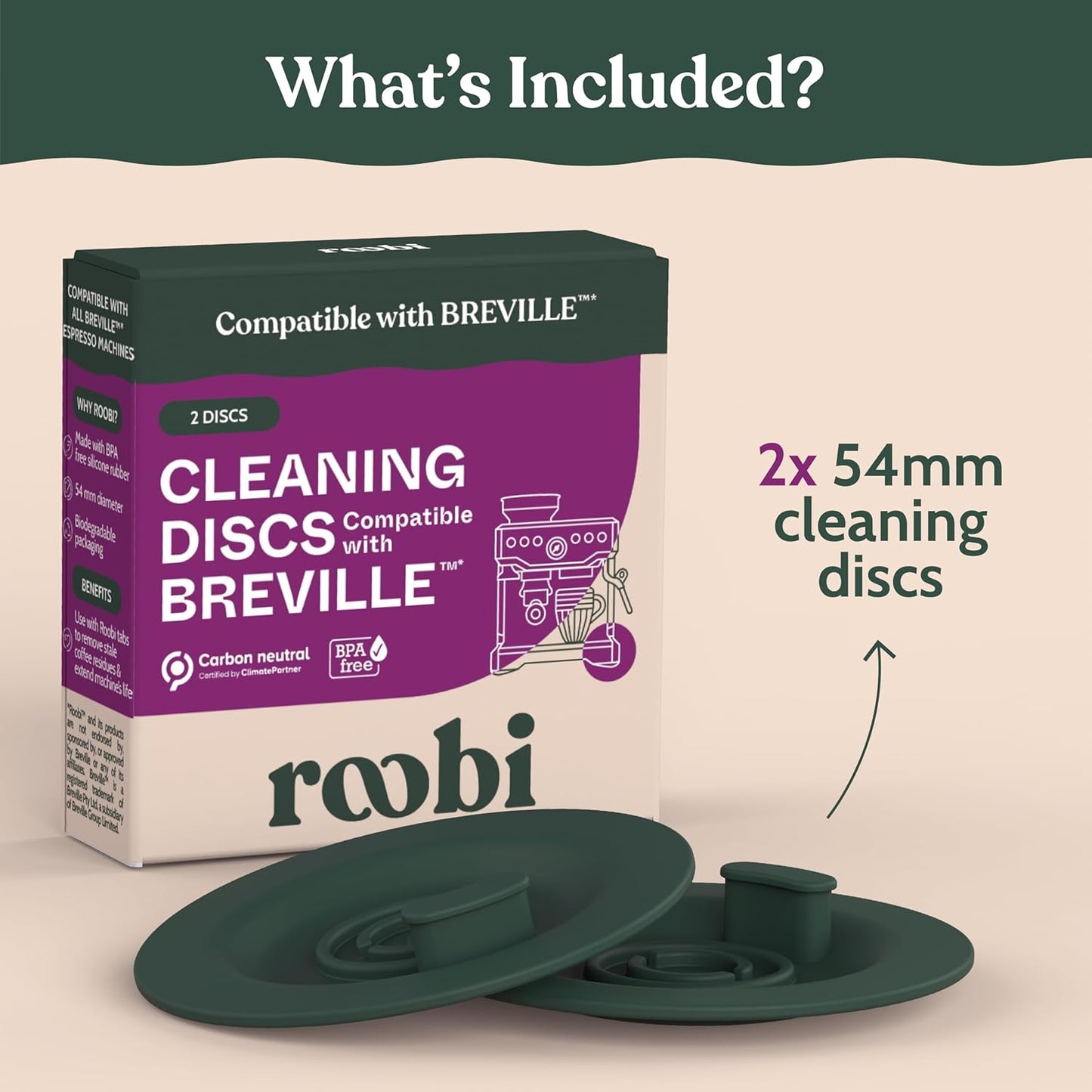 Roobi Espresso Cleaning Disc Compatible with Breville. 54mm Backflush for Disc Espresso Cleaning Tablets, 2 Pack