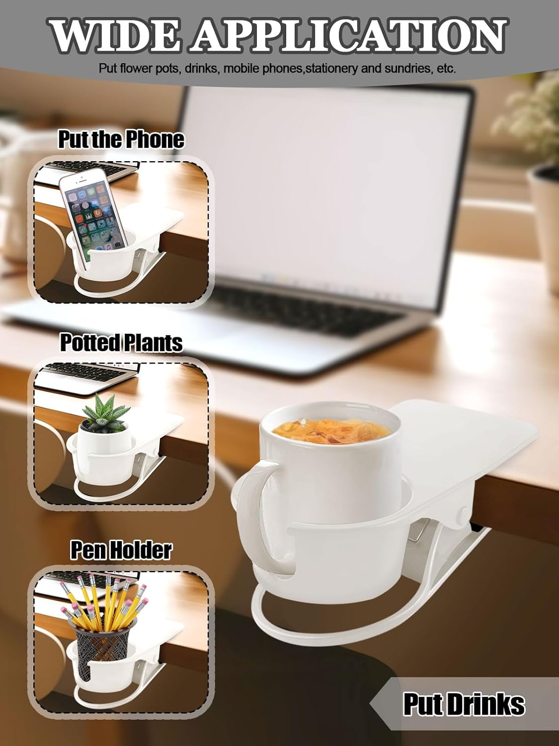 Kalolary 1PCS New Drinking Cup Holder Clip with Groove Table Bottle Cup Stand DIY Glass Cup Clamp Storage Saucer Clip Water Coffee Mug Holder Saucer Clip for Home Desk, White
