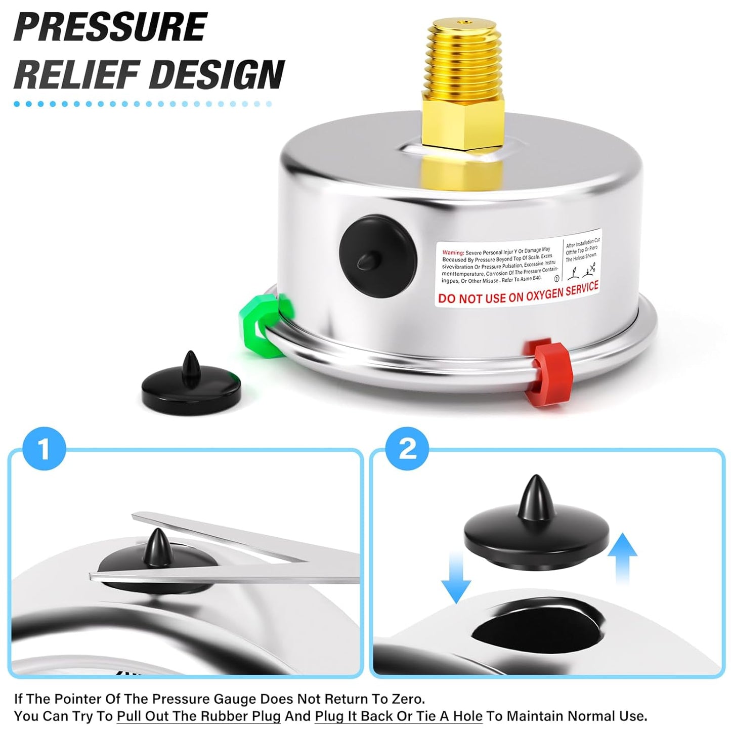 MEANLIN MEASURE -30inHG~30Psi Vacuum Pressure Gauge 1/8" NPT 2.5" FACE DIAL, Stainless Steel Liquid Filled Pressure Gauge WOG Water Oil Air Center Back Mount (with 2PCS Snaps)
