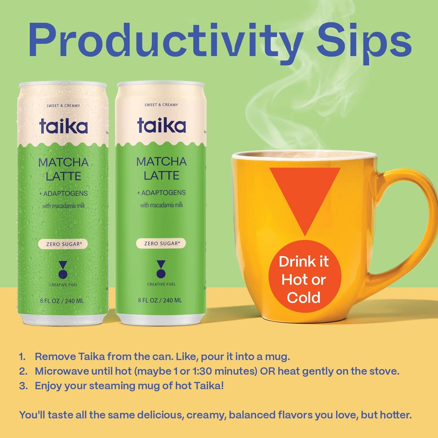 Taika Matcha Latte Iced Matcha Latte, Organic Ceremonial Grade Matcha w/Ashwagandha, 8 Fl Oz (Pack of 12))