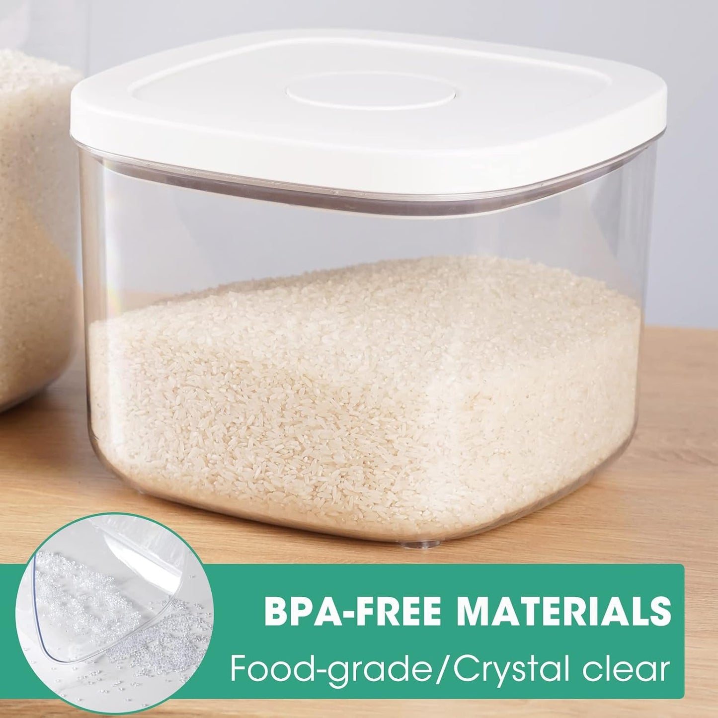 Airtight Rice Container 10 Lbs, Clear Plastic Food Storage Container Bin For Flour Sugar, Dry Food Holder with Easy Locking Lid for Kitchen Pantry Organization and Storage