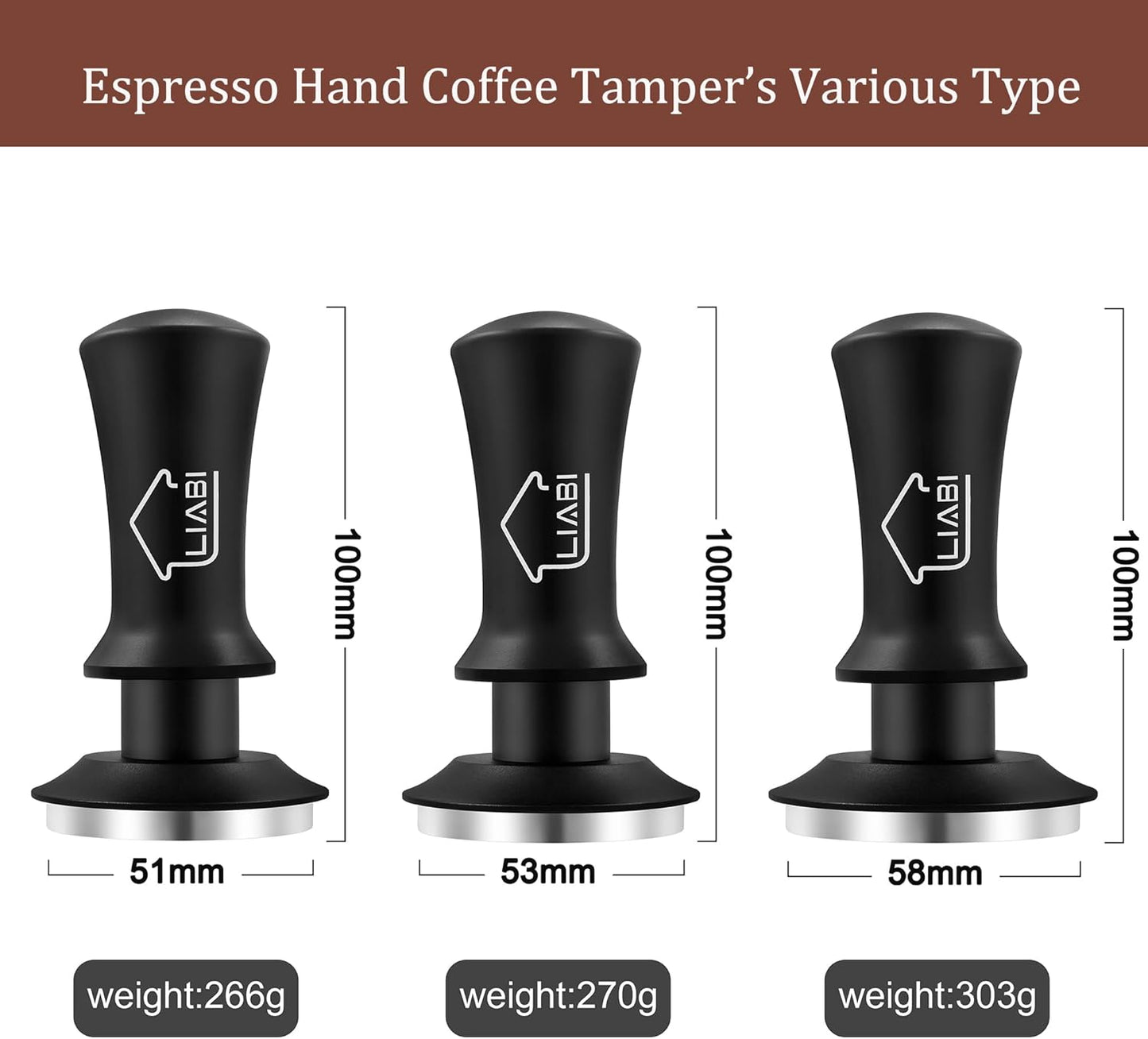 Coffee Tamper 51mm, Espresso Tamper with 2 Spring Loaded Tamper, Barista Coffee Tamper Tools with Aluminum Tamper Stand Holder, 100% Stainless Steel Flat Base Tamper for Espresso Machine(Black)
