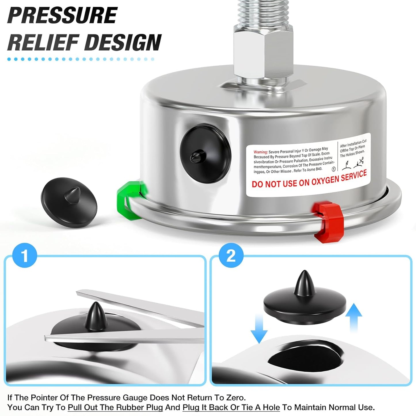 MEANLIN MEASURE 0~5000Psi Liquid Filled Pressure Gauge Stainless Steel 2.5" FACE DIAL 1/4" NPT 316 Stainless Steel Joint for WOG Water Oil Air Back Mount, with 2PCS Snaps