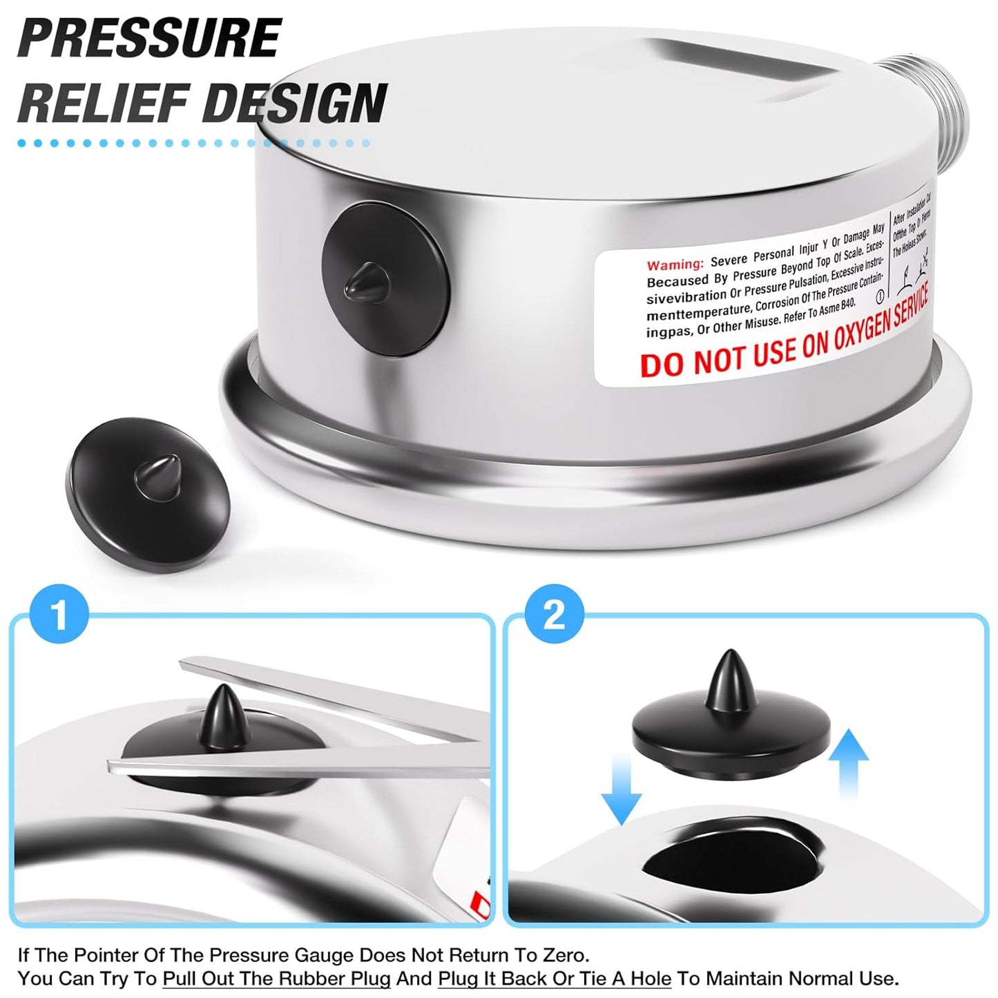 MEANLIN MEASURE 0~4000Psi Liquid Filled Pressure Gauge Stainless Steel with 316 Stainless Steel Joint 1/4" NPT 2.5" FACE DIAL for WOG Water Oil Air Lower Mount