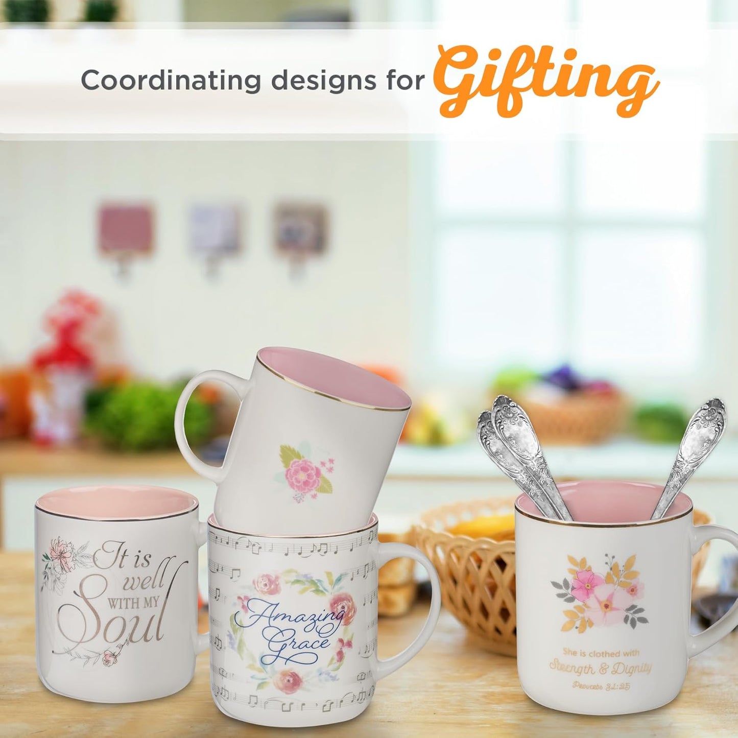 Christian Art Gifts Floral Pink Ceramic Coffee Mug – 14 oz. Lead and Cadmium-free, Non-toxic Inspirational Scripture Coffee and Tea Mug for Women with Worship Song and Hymn: It is Well with My Soul