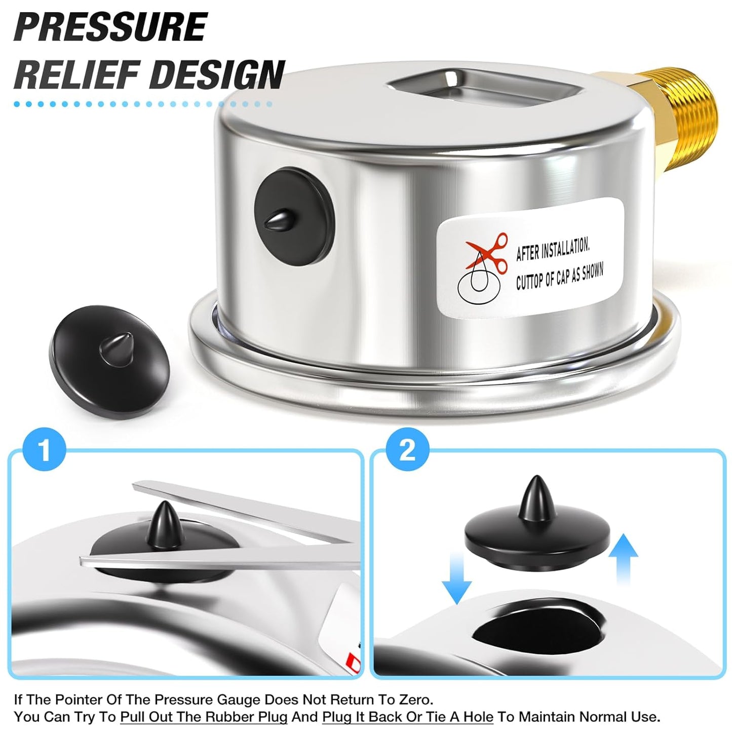 MEANLIN MEASURE 0~60Psi Dry Pressure Gauge Stainless Steel 1/4" NPT 2" FACE DIAL Waterproof for Pool Filter Pump Oil Air Compressor Tire Pressure Tester Lower Mount with 1/2" NPT and 3/8" NPT Hex Bush