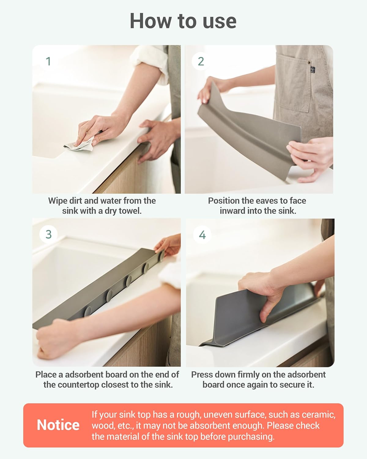 23 inches 100% Premium Silicone Kitchen Sink Splash Guard - Non Slip Strong Suction, Durable, and Easy-to-Clean Splash Protector for Mess-Free Cooking and Dishwashing (Gray)