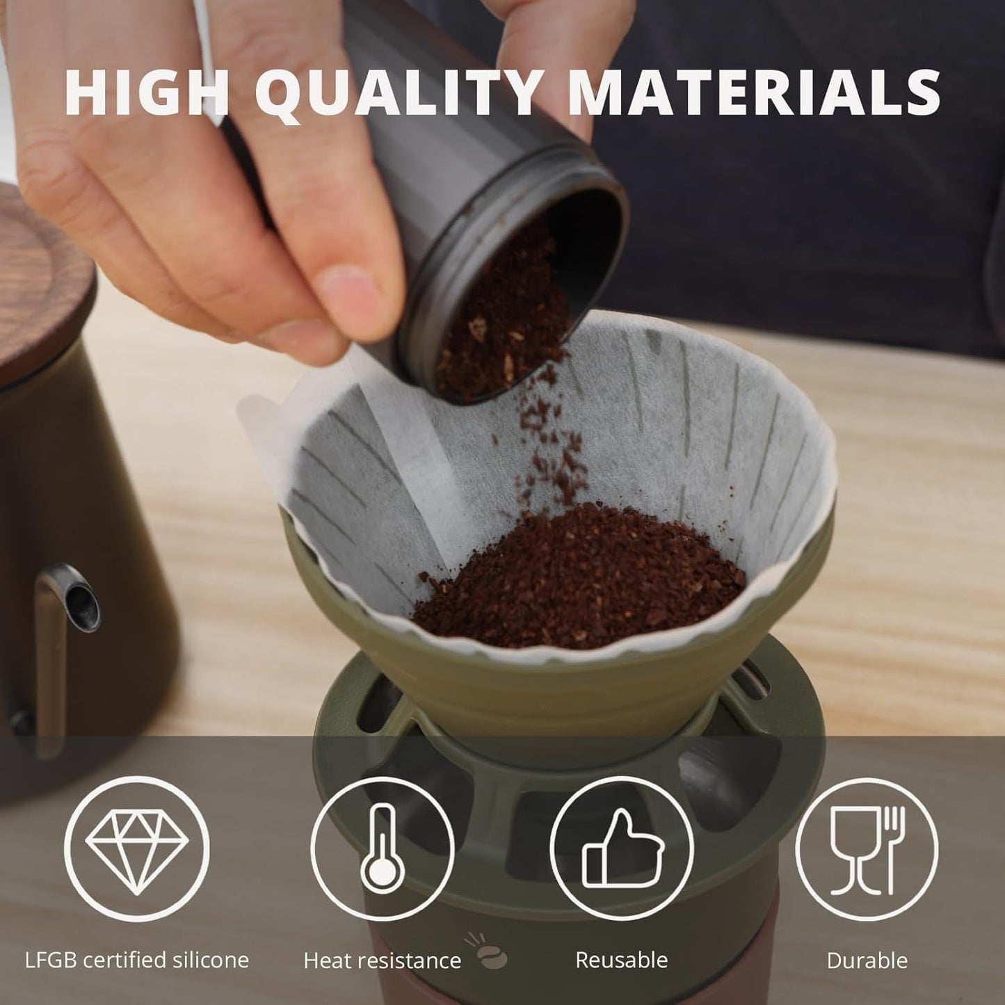 Collapsible Coffee Dripper, Silicone Reusable Coffee Filter Holder, Pour Over Coffee Dripper for Camping, Business Trip, Single Pour Over Coffee Maker (Green)