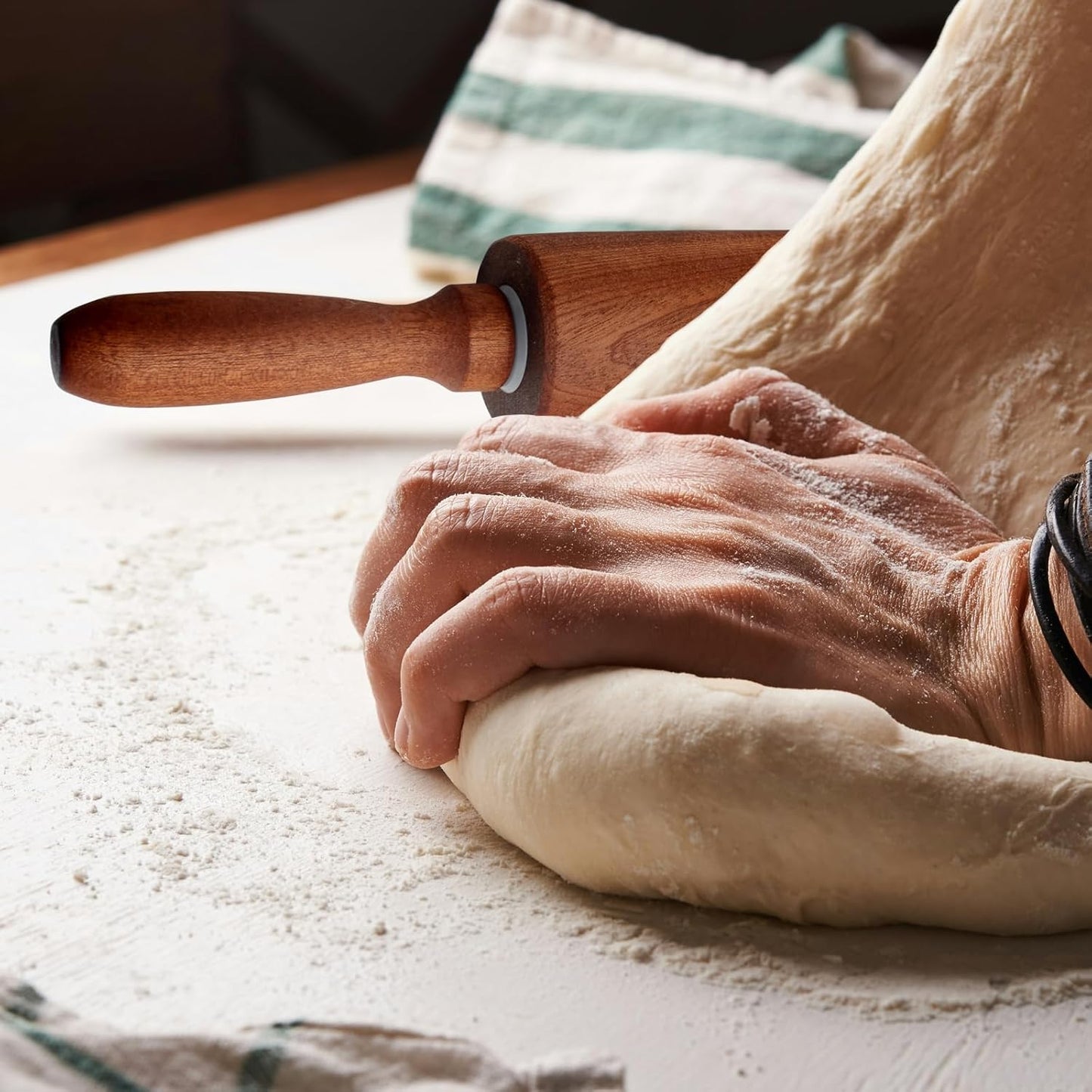 Classic Sapele Wooden Rolling Pin With Handles,Wood Baking Roller (17''L x 1.77"W)