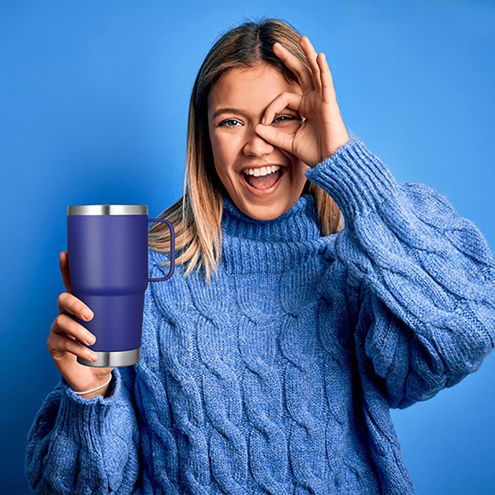 VEGOND 20 oz Tumbler Bulk with Handle Lid and Straw, Stainless Steel Insulated Travel Coffee Mug Set, Spill Proof Double Wall Metal Tumblers Cups, Royal Blue 6 Pack