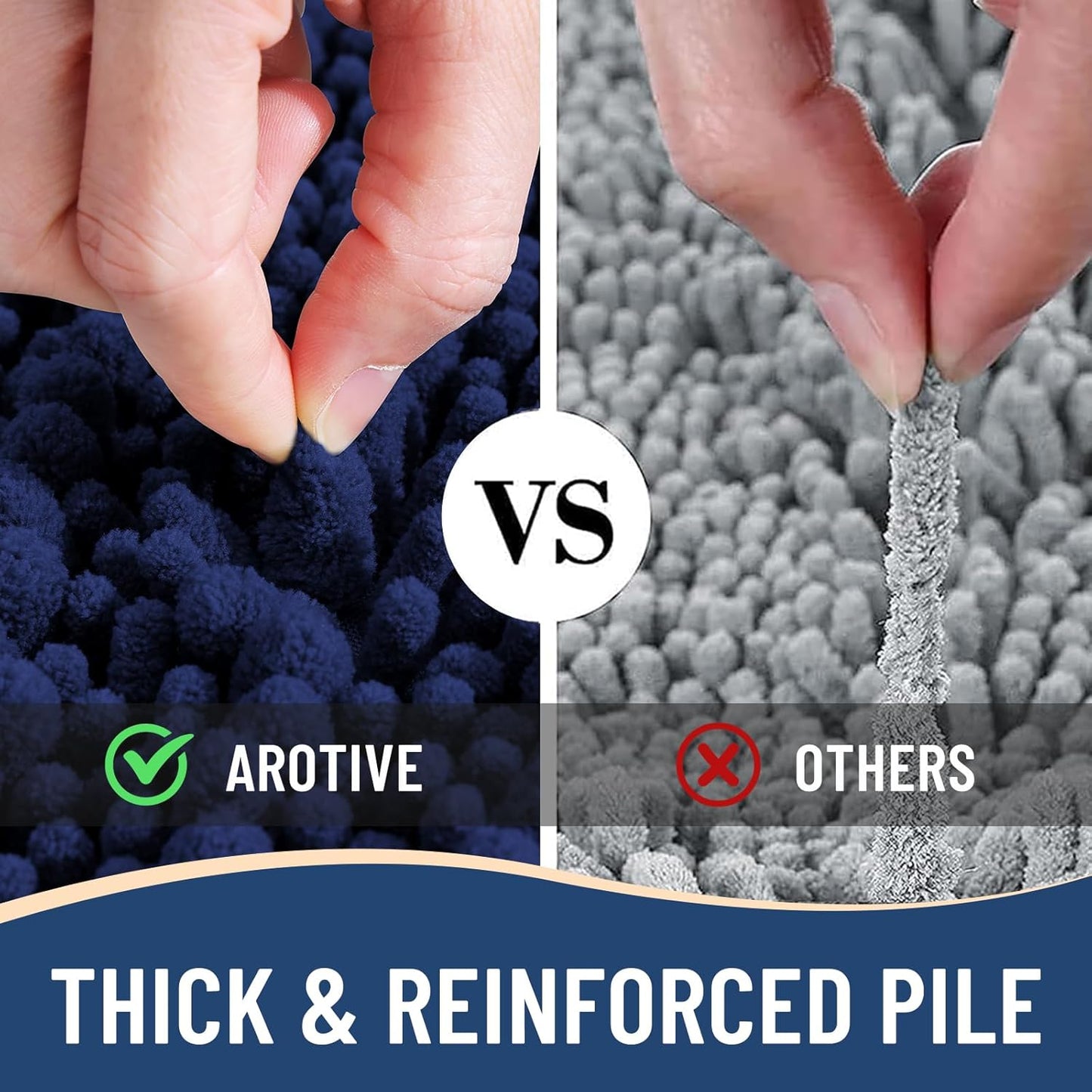 Arotive Luxury Chenille Bathroom Rug Mat, Extra Soft Thick Absorbent Shaggy Bath Rugs, Non-Slip Machine Wash Dry, Plush Bath Mats for Bathroom, Shower and Tub, 44x24, Navy