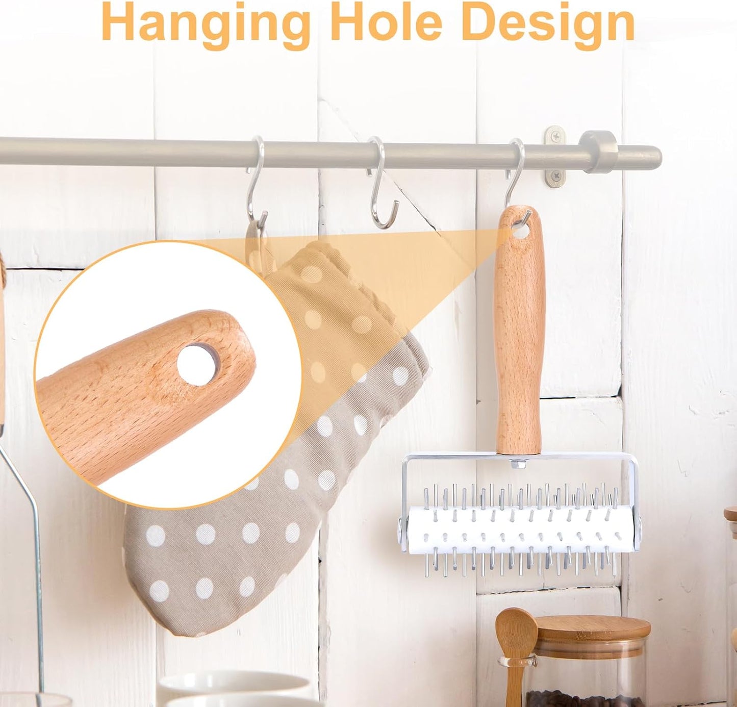 Pizza Dough Docker, Professional Dough Roller with Stainless Steel Spikes Wood Handle, Sturdy Pizza Docking Tool for Home & Commercial Kitchen, Time-Saver for Making Pizza Pie Pastry Bread