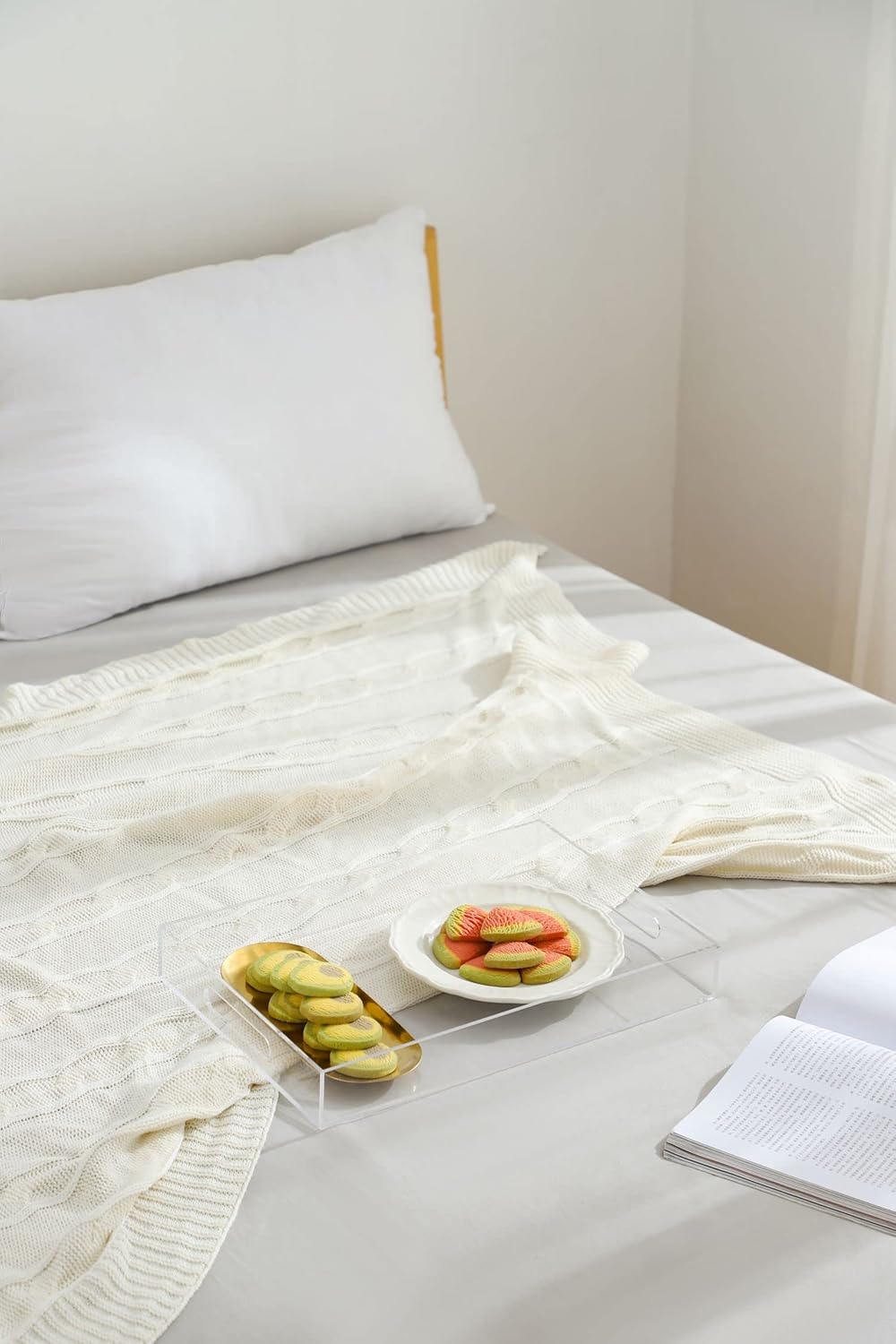 Clear Sturdy Acrylic Serving Tray with Handles-12x20Inch-Serving Coffee,Appetizer,Breakfast,Butler-Kitchen Countertop Tray-Makeup Drawer Organizer-Vanity Table,Ottoman Tray-Decorative