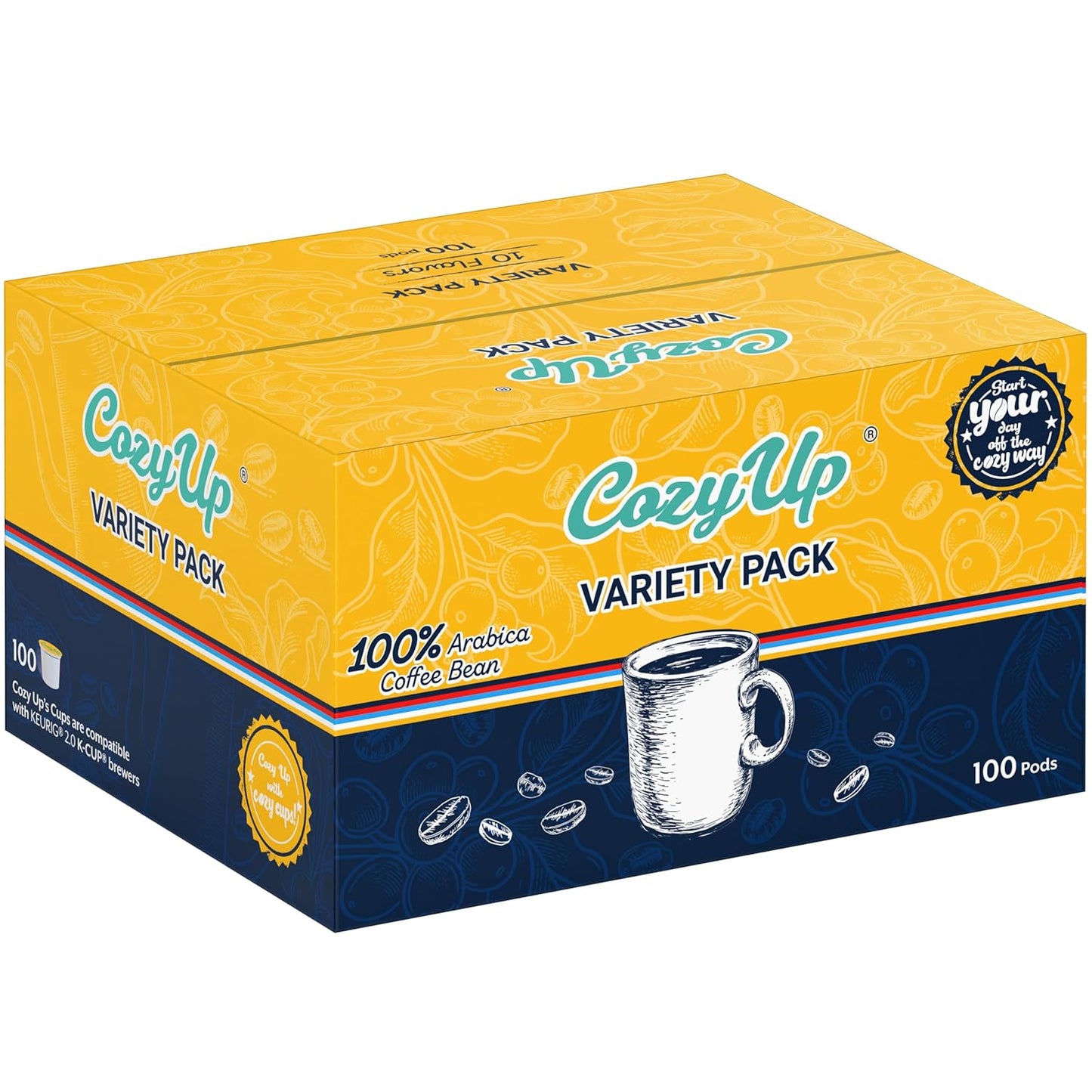 Cozy Up Variety Coffee Pods Compatible with Keurig K-Cup Brewers, 10 Assorted Flavors, 100 Count