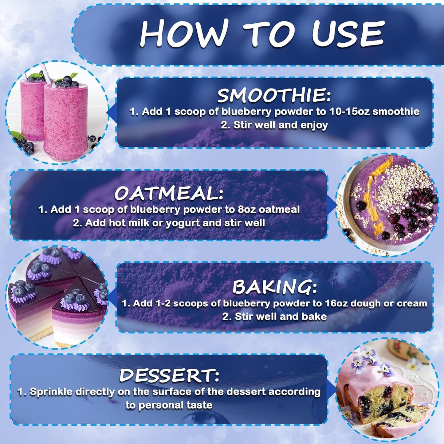 Blueberry Powder - 100% Freeze Dried Blueberries Fruit Powder, No Additives Blueberries Extract for Baking and Flavoring, Rich in Nutrients, Non-GMO, Great for Drinks, Smoothies, Beverages - 4oz