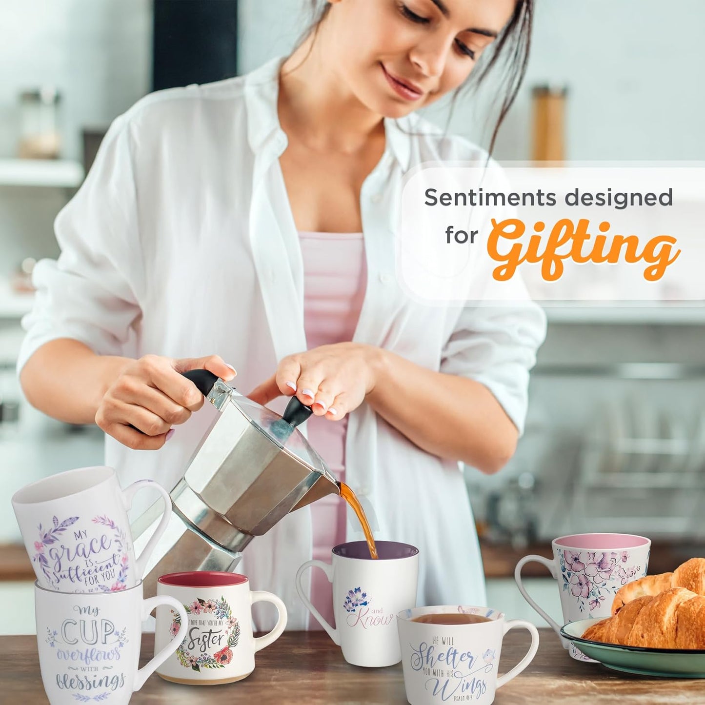 Christian Art Gifts Encouraging Ceramic Coffee & Tea Scripture Mug for Women: My Grace Is Sufficient Inspirational Bible Verse, Microwave/Dishwasher Safe, Cute Drinkware, White & Purple Floral, 12 oz.