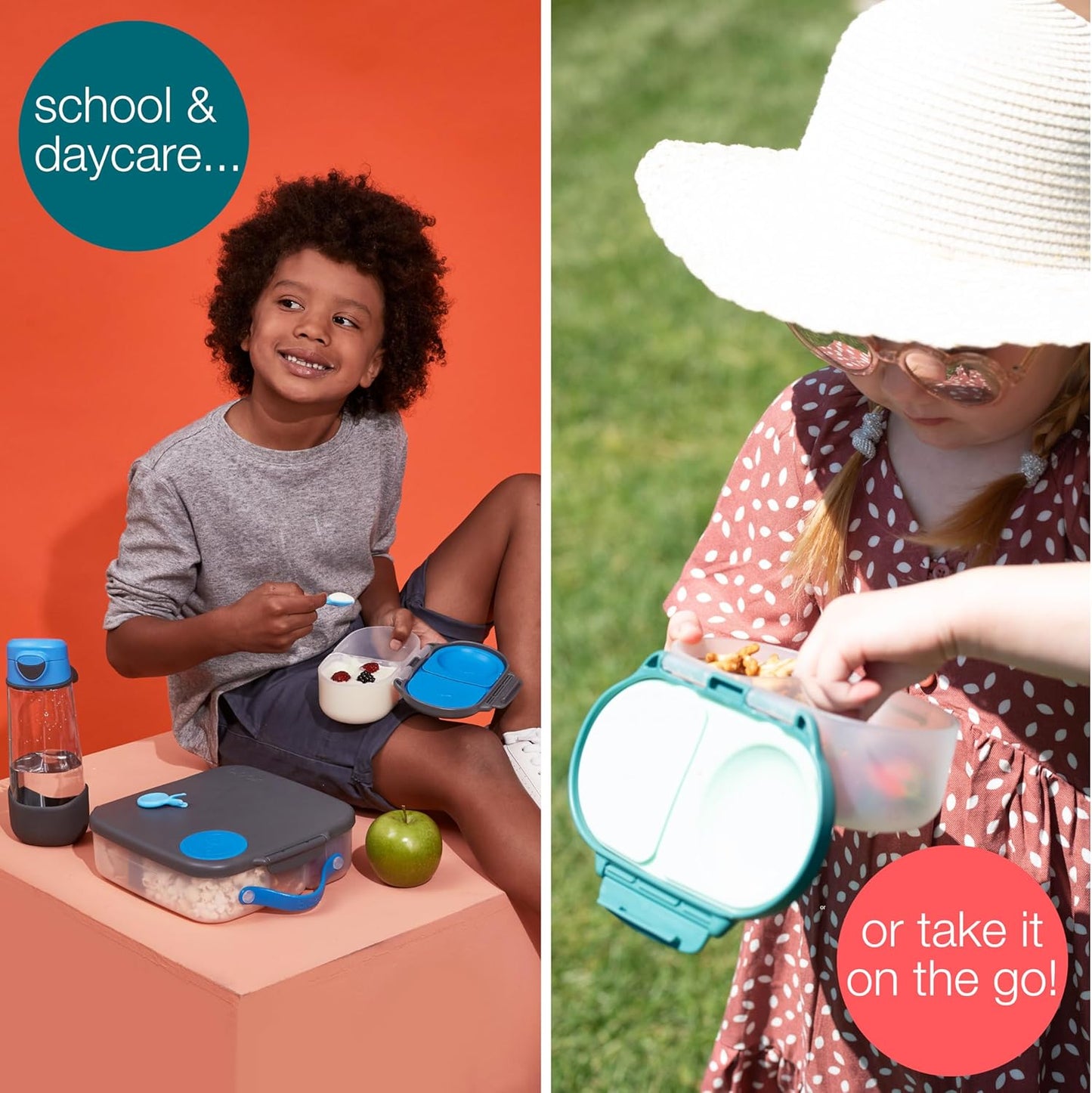 b.box Snackbox | Mini Bento Lunch Box with 2 Leakproof Compartments | Ideal for Toddlers, Kids Lunch & Snacks | Fits Whole Piece of Fruit | BPA Free - Ocean Breeze
