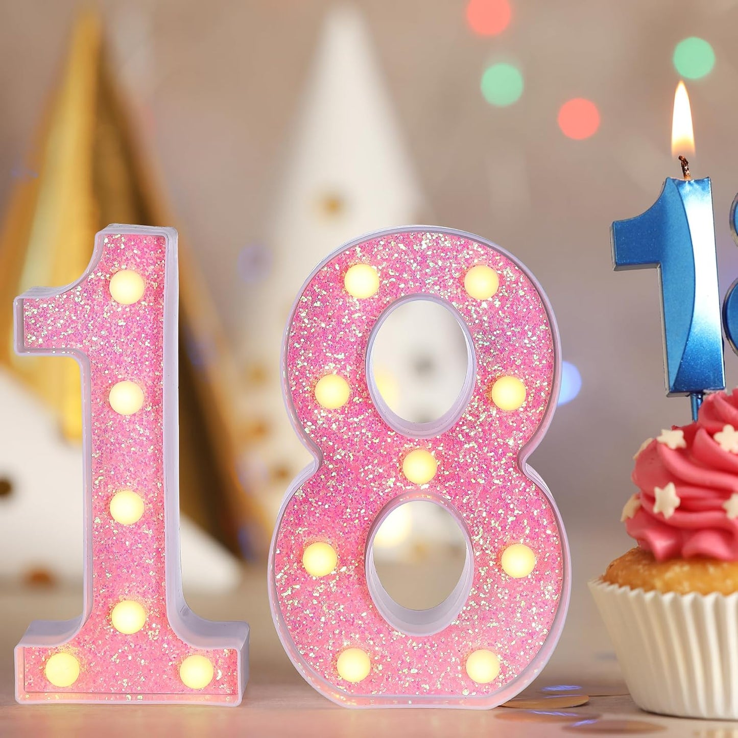 Foaky Pink Light up Letters,Pink Party Decorations,Girls Room Decor,Glitter Marquee Numbers,Alphabet Letter Sign for Night Light Birthday Party Girls Gifts, Home Bar Decoration (6)