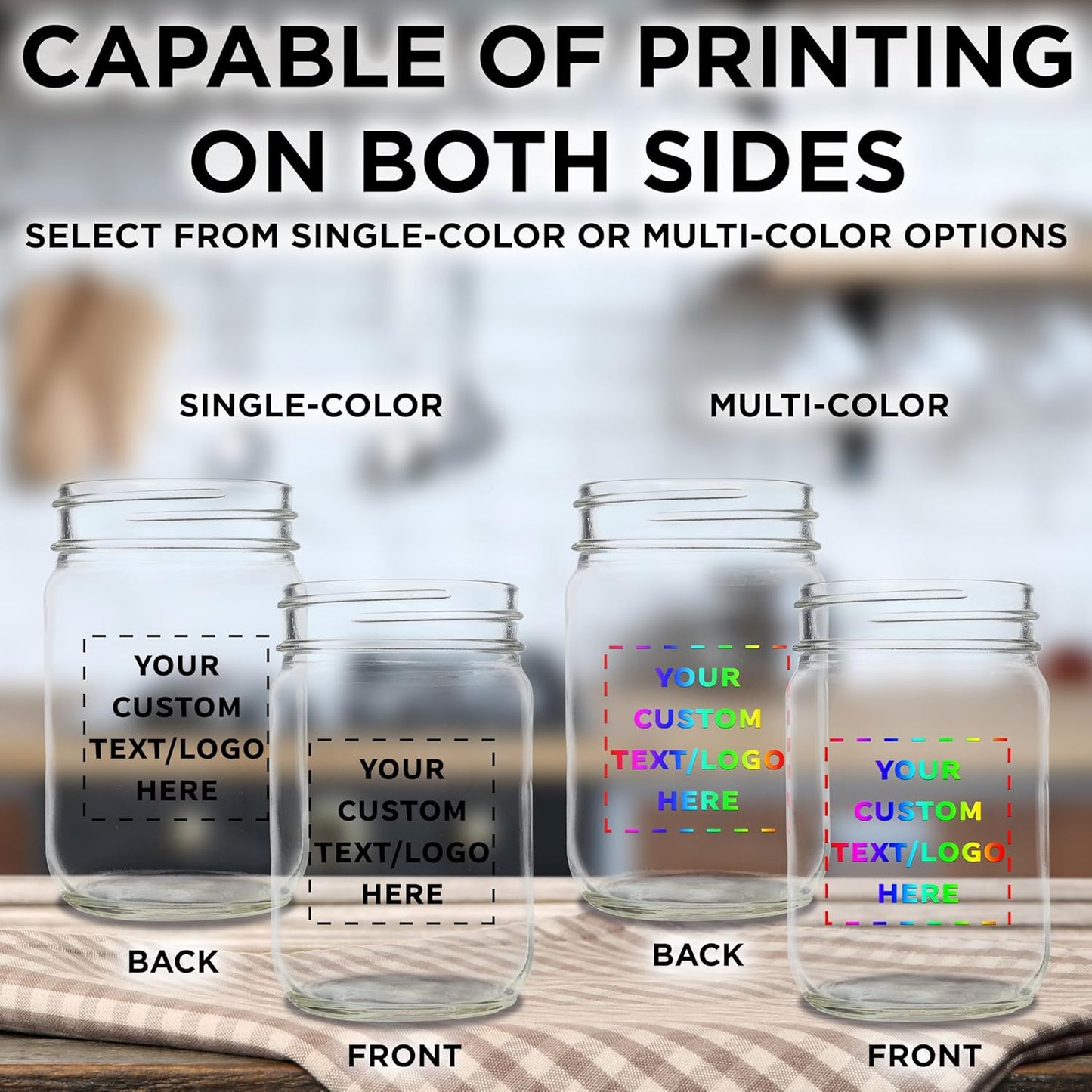 DISCOUNT PROMOS Custom Decorating Mason Jars 12 oz. Set of 100, Personalized Bulk Pack - Glass Jars for Overnight Oats, Candies, Fruits, Pickles, Spices, Beverages - Clear