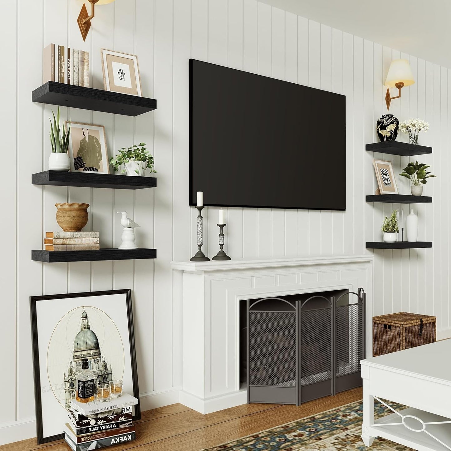 Vivelove Black Floating Shelves for Wall, 16 inchs x 6.7” deep x 1.4” Wall Shelf for Bathroom Bedroom, Living Room, Kitchen, Office Home Decor, Narrow Wood Shelves with Invisible Brackets Set of 2