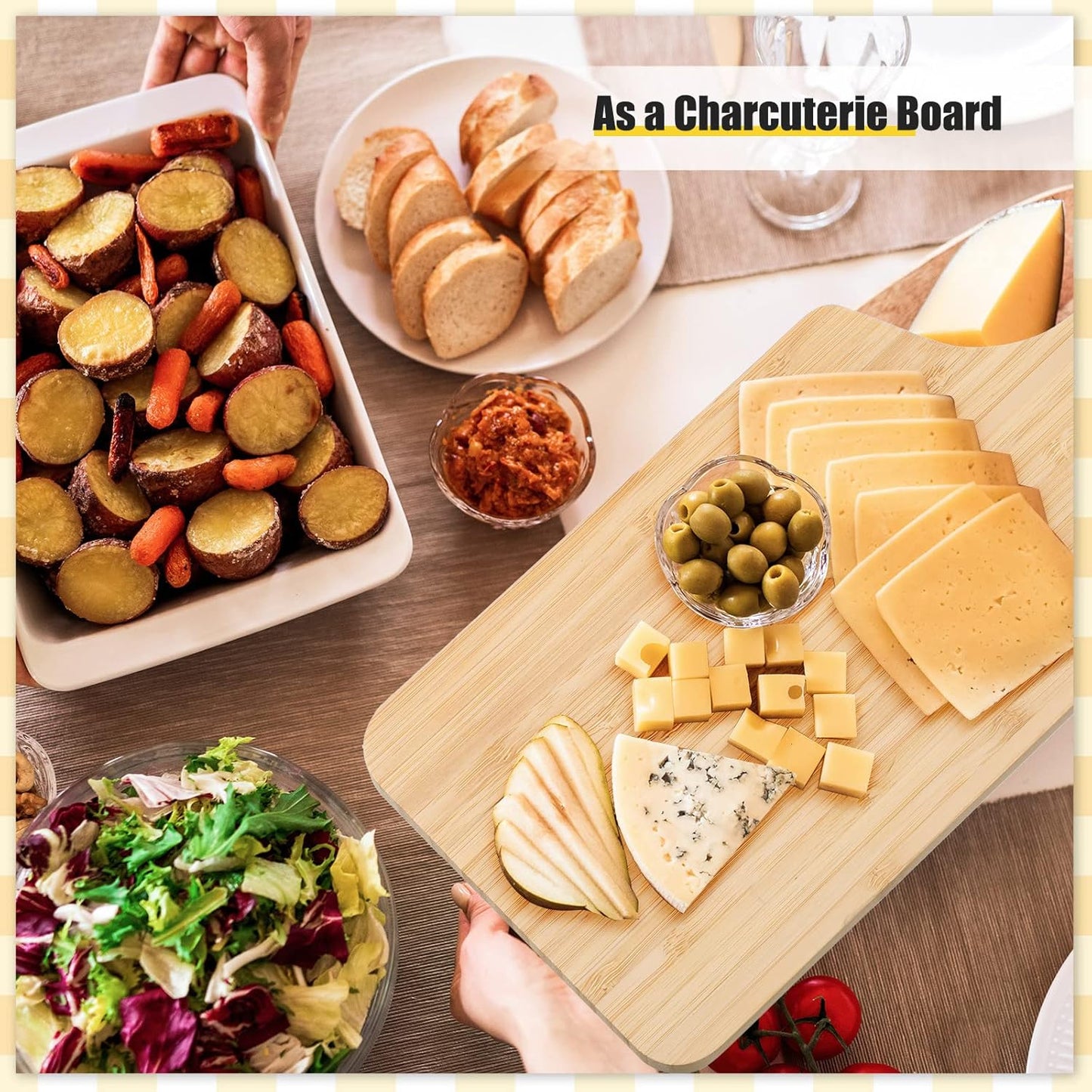 Lounsweer 6 Pcs Thicken Cutting Board Bulk Wood Board for Chopping Serving Charcuterie Material for Laser Engraving Mother' Day Wedding Housewarming Gift(Bamboo,11 x 5 Inches)