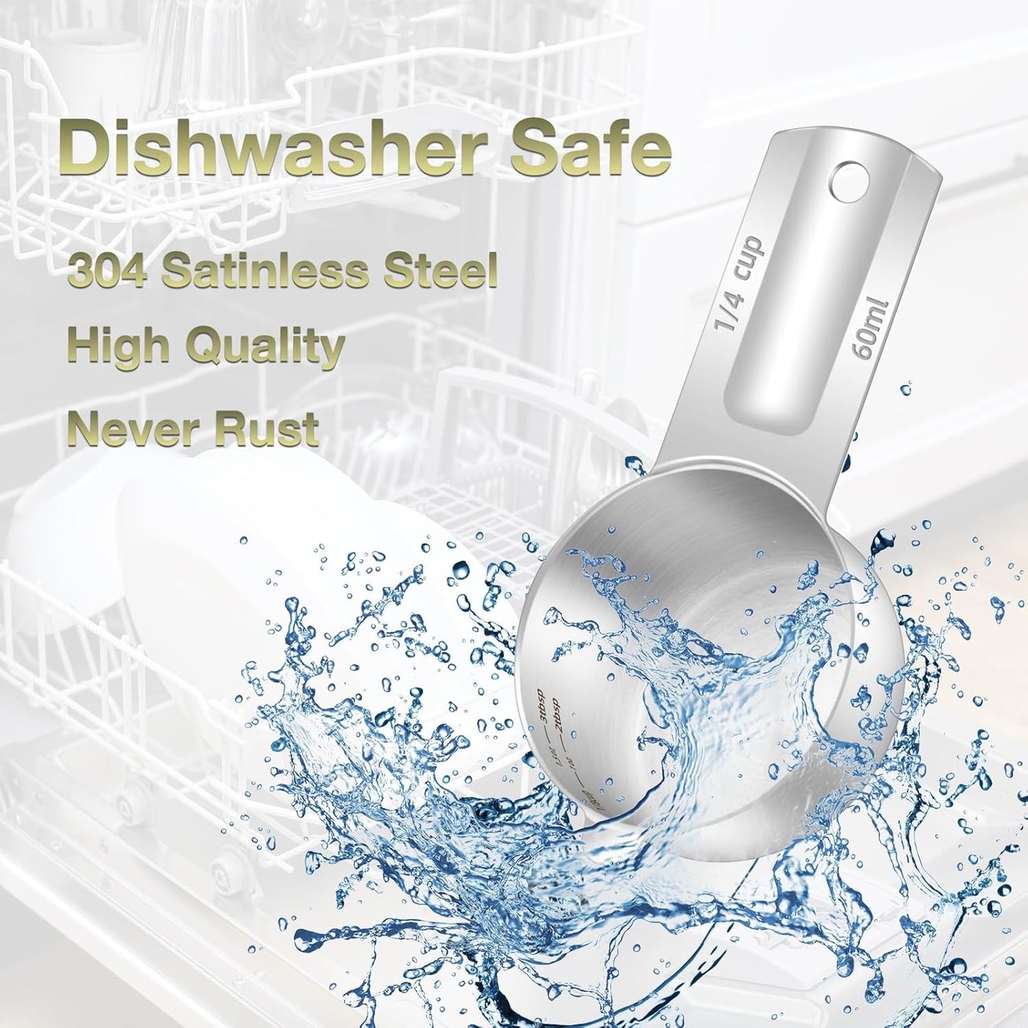 1PCS 1/4Cup (60ml, 2oz) Single Measuring Cup, Etched Inner Scale Stainless Steel Measure Scoop, Metric and US Measurement, Dishwasher Safe