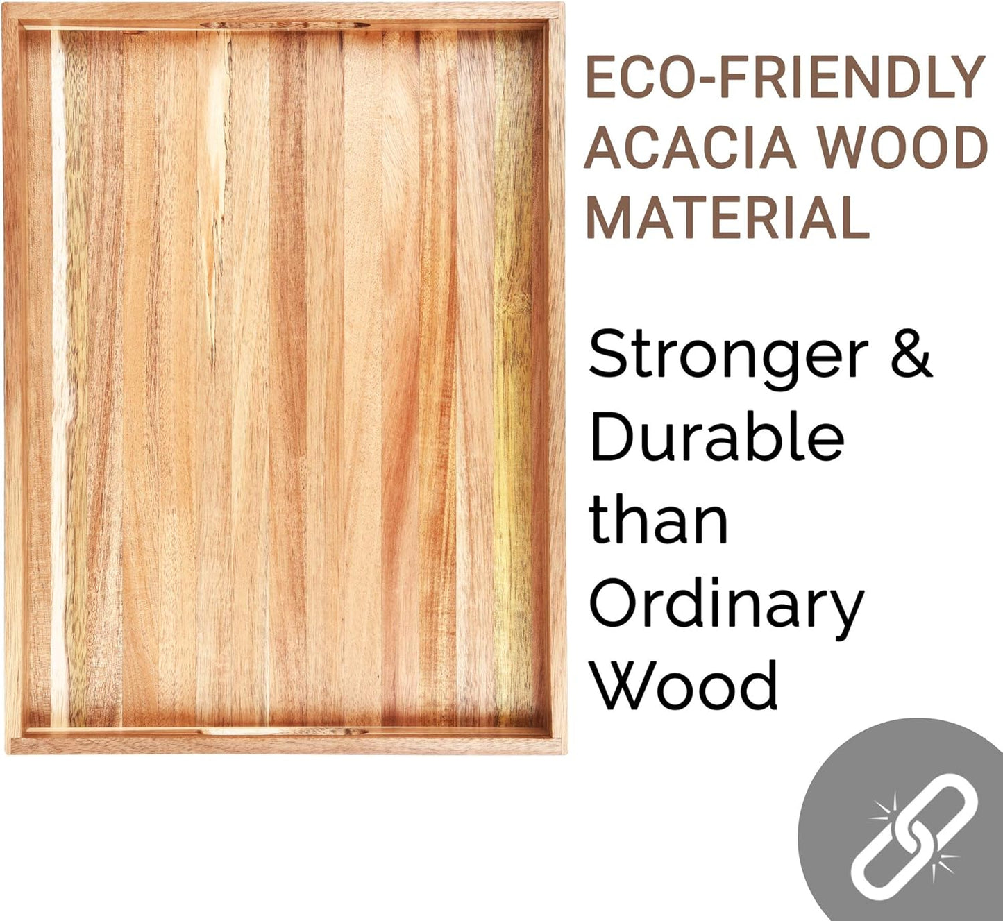 Acacia Wood Serving Tray with Handles Set of 2 – Decorative Serving Trays Platter for Breakfast in Bed, Lunch, Dinner, Patio, Ottoman, Coffee Table, BBQ, Party –Great for Lap &Couch