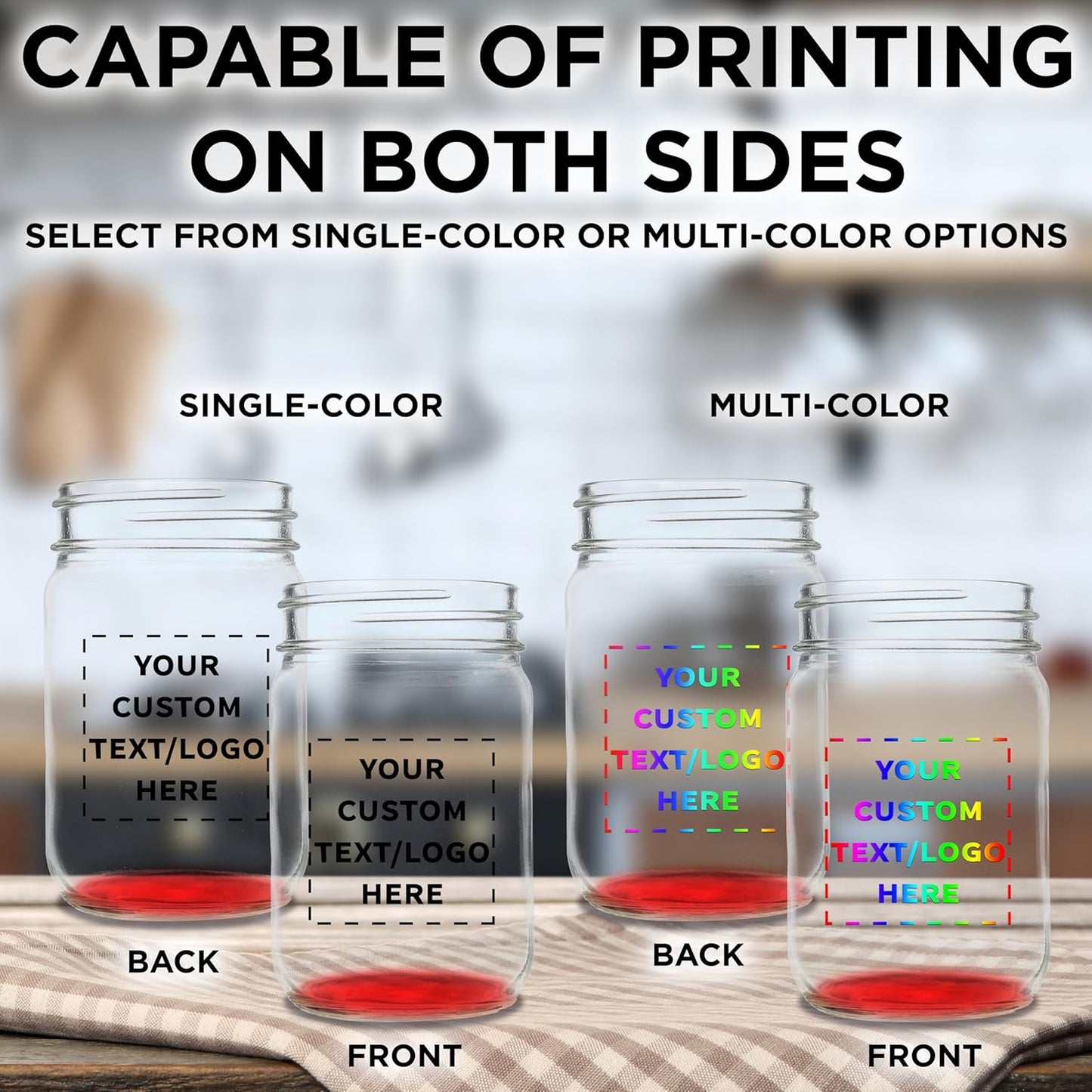 DISCOUNT PROMOS Custom Decorating Mason Jars 12 oz. Set of 100, Personalized Bulk Pack - Glass Jars for Overnight Oats, Candies, Fruits, Pickles, Spices, Beverages - Red