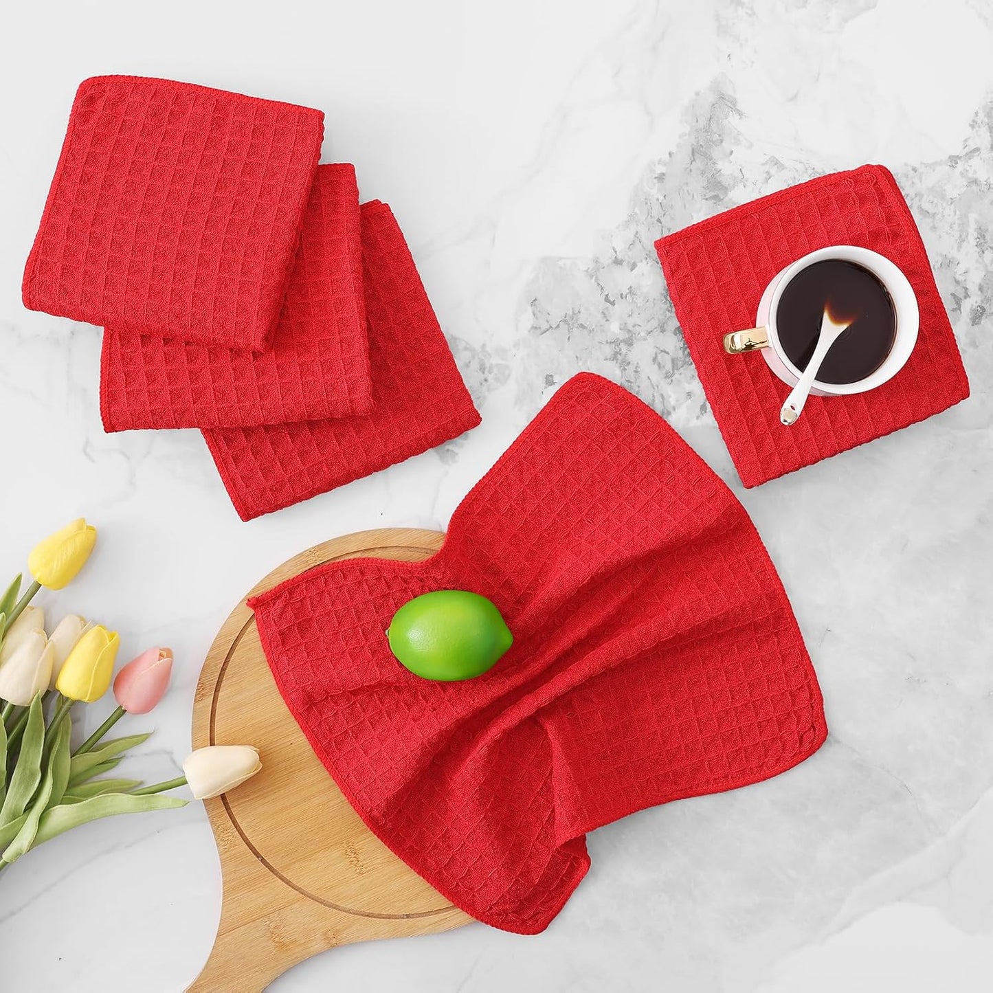 Homaxy Microfiber Waffle Weave Kitchen Dish Cloths, 12 x 12 Inch Ultra Absorbent and Solid Color Dish Towels for Kitchen Fast Drying Dishcloth for Washing Dishes, 12 Pack, Red