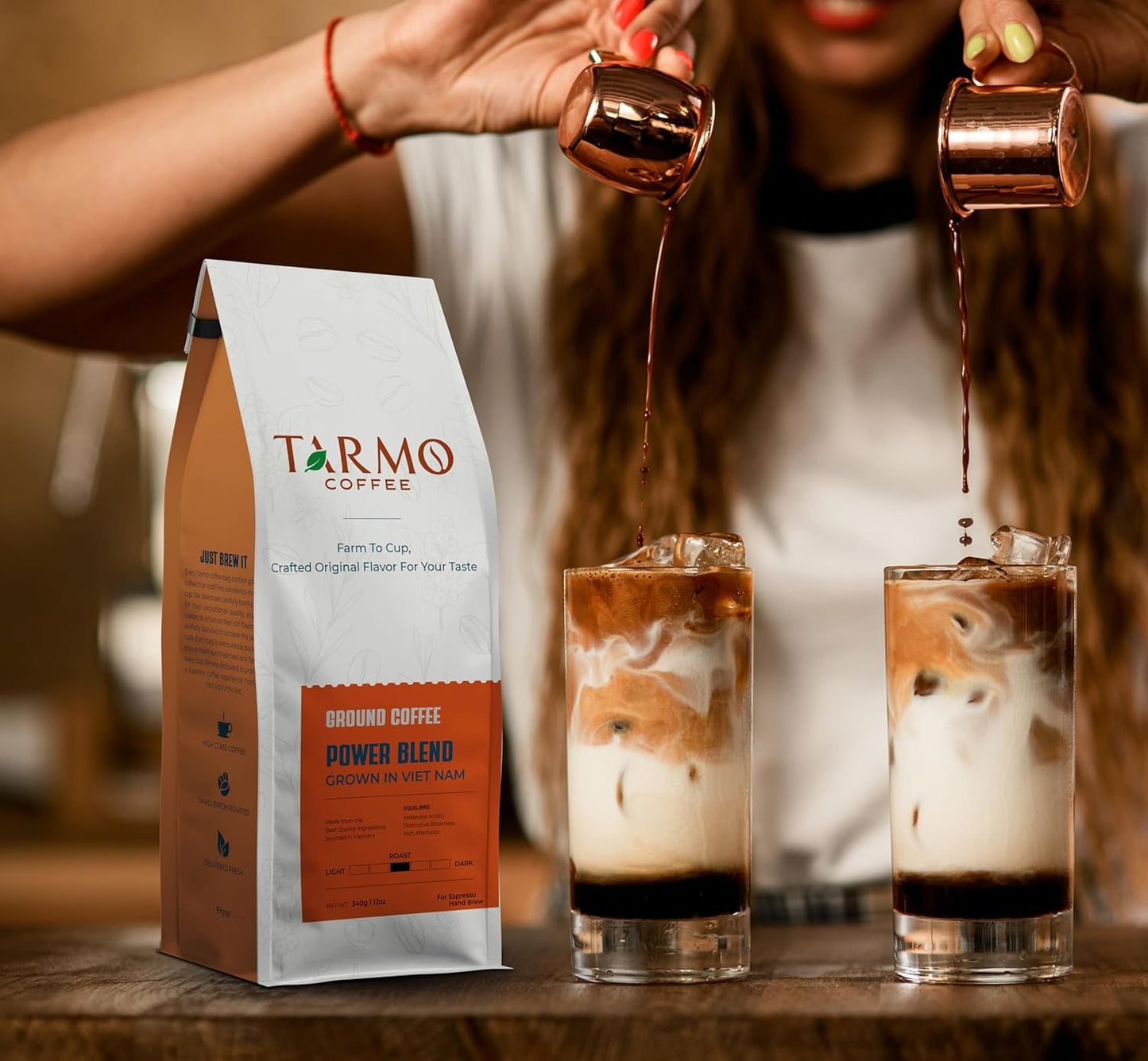 TARMO - POWER BLEND | Low Acid Ground Coffee | Specialty Vietnamese Coffee | Premium Arabica & Robusta Blend, Medium Roast Coffee, 12 Oz Bag