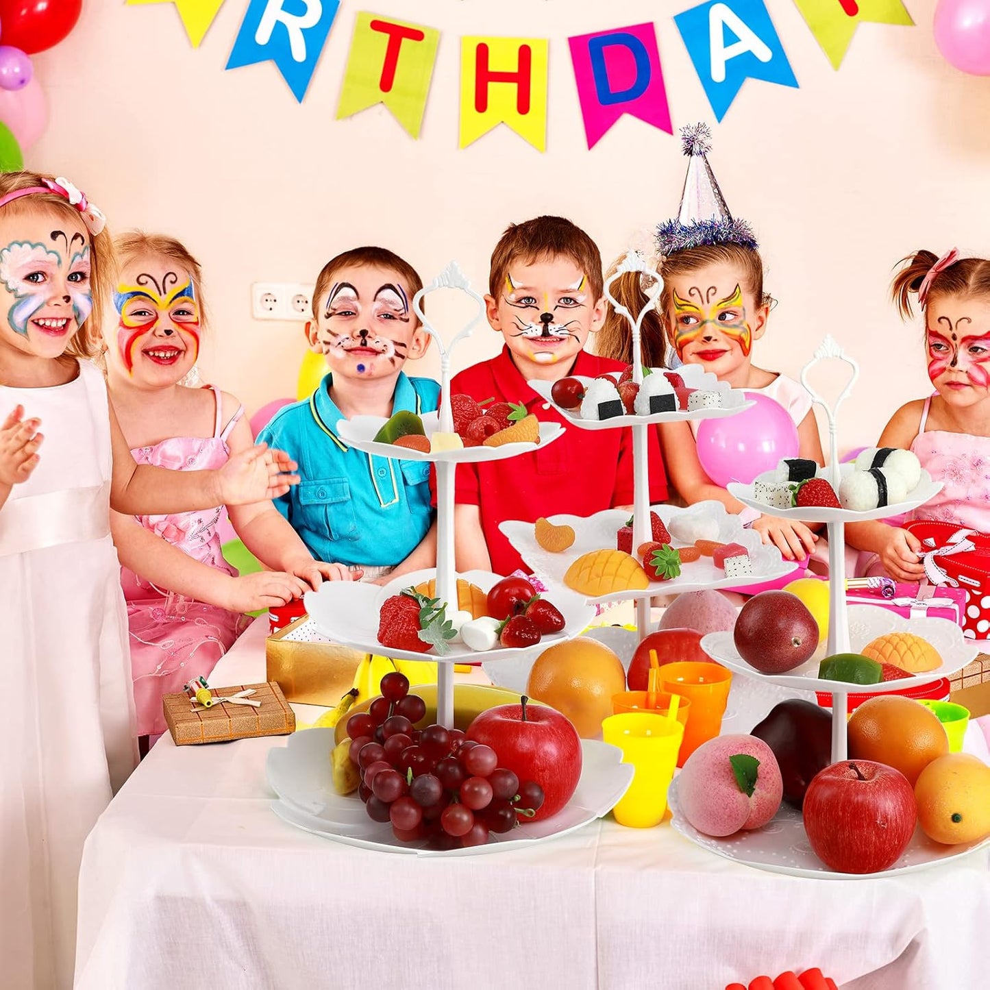 Sawysine 6 Pack 3 Tiers Dessert Stand Plastic Cupcake Stand Serving Trays Cupcake Display Stand Cookie Tray for Party and Platter for Home(White)