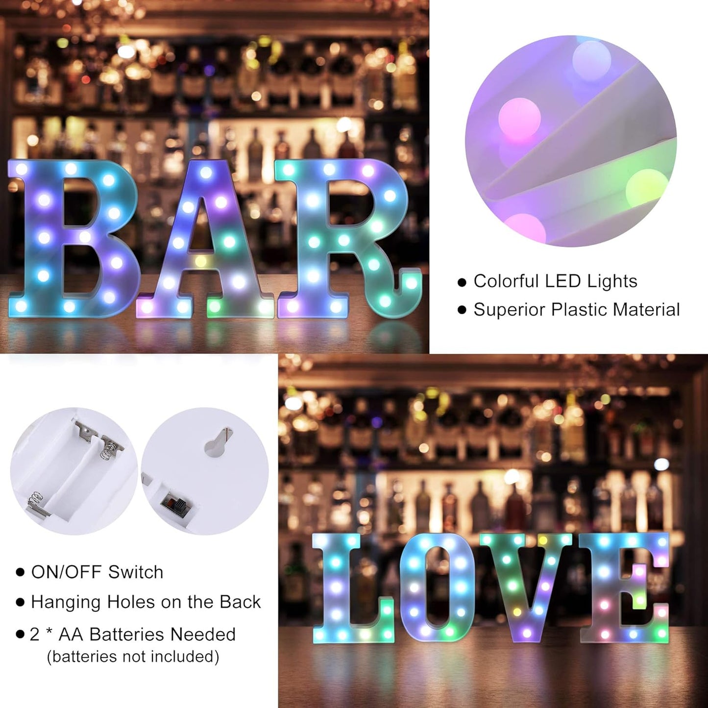 Foaky Colorful LED Letter Lights with Remote,Marquee Light Up Letters Sign for Night Light Wedding/Birthday Party Battery Powered Christmas Lamp Home Bar Decoration(E)