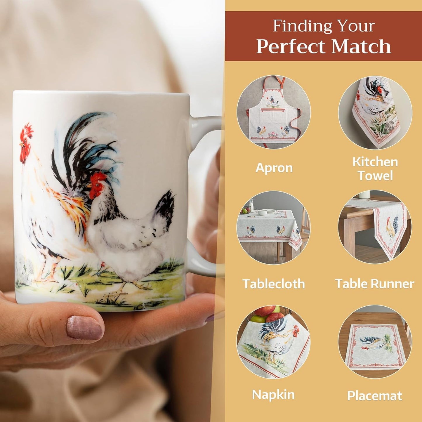 Maison d' Hermine Coffee Mug with Handles Fine Bone China Mugs Pack of Two Tea Cups for Hot Beverages Cappuccino Latte Home Restaurant Office Perfect for Gift (Campagne, 15 Ounce)