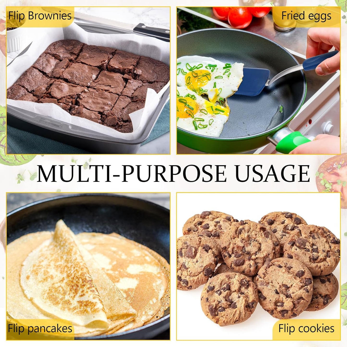 Silicone Cookie Spatula Turner 2 Pack Mini Brownie Spatula Flexible Kitchen Small Silicone Turner for Nonstick Cookware Heat Resistant No Scratch Flipper for Egg Pancake(Blue)