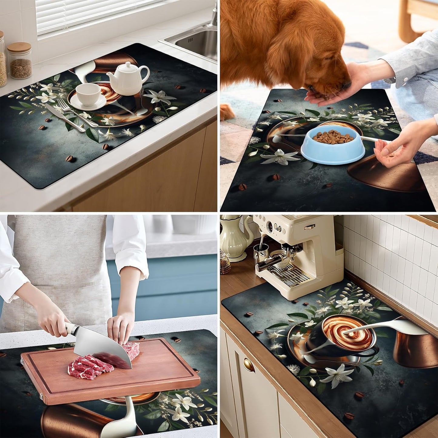 17"x 32" Coffee Bar Mat, Coffee Latte Art Absorbent Dish Drying Mat Cuttable Hide Stain Draining Table Pad for Kitchen Counter, Coffee Bar Accessories