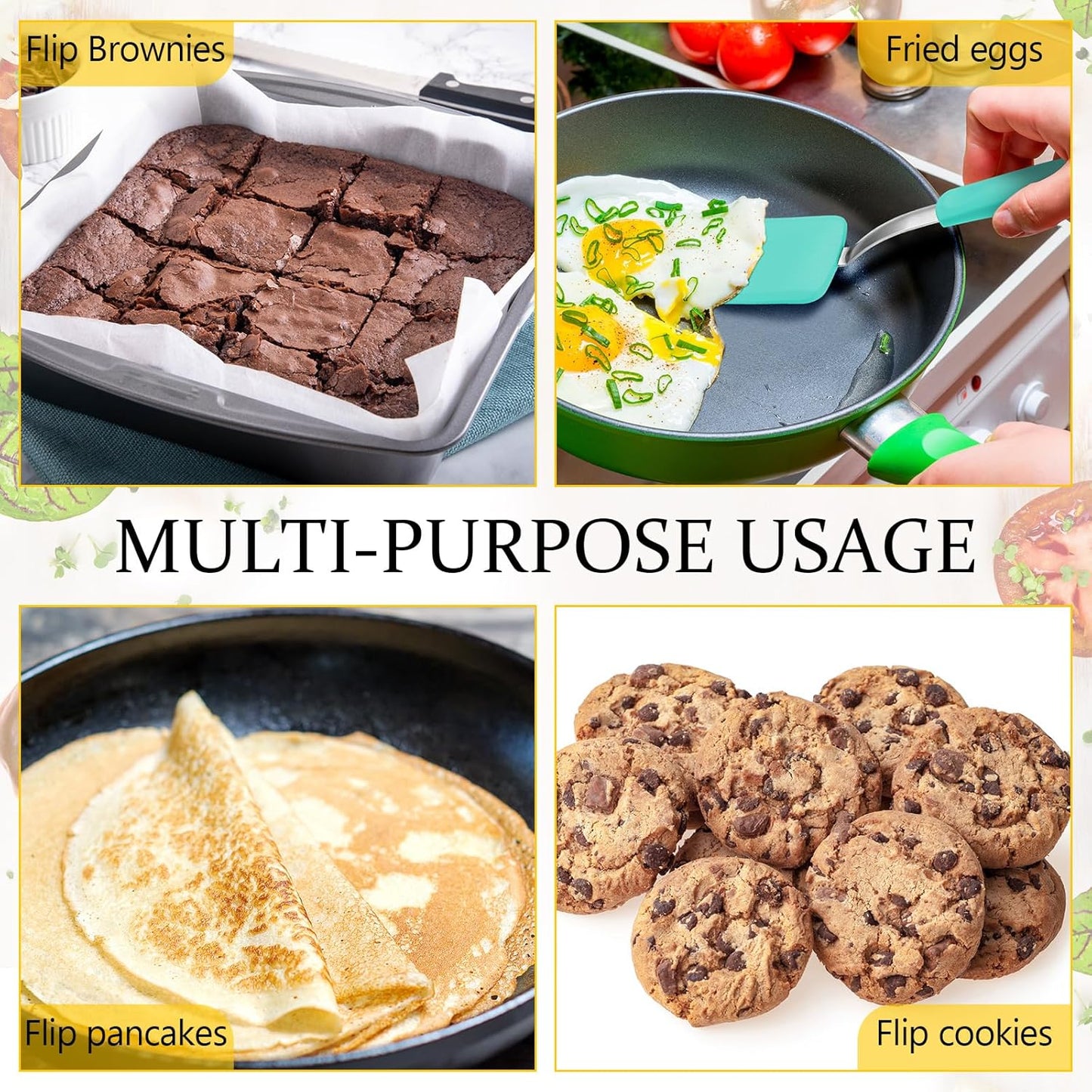 Silicone Cookie Spatula Turner 2 Pack Mini Brownie Spatula Flexible Kitchen Small Silicone Turner for Nonstick Cookware Heat Resistant No Scratch Flipper for Egg Pancake(Green)