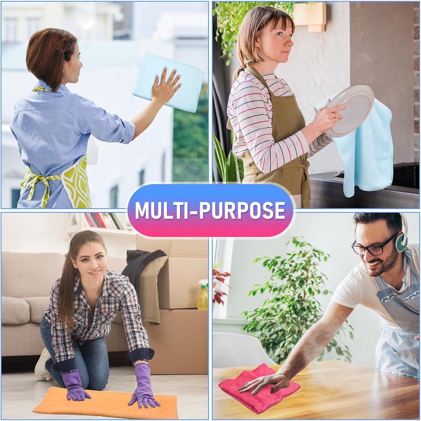 Newwiee 6 Pcs Extra Large Microfiber Cleaning Cloth 30" x 20" Washable Reusable Microfiber Towel Streak Free Lint Free Cloth for Cleaning Home Glass Office Window Bathrooms (Pink,Yellow,Light Blue)