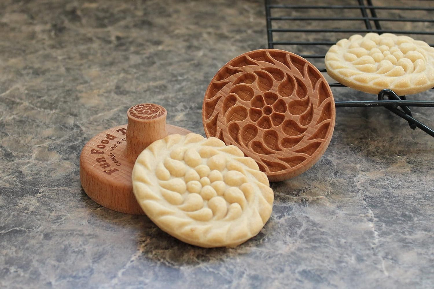 Wood Cookie Stamp, 2.5 Inch (Floral Spiral CS-043)